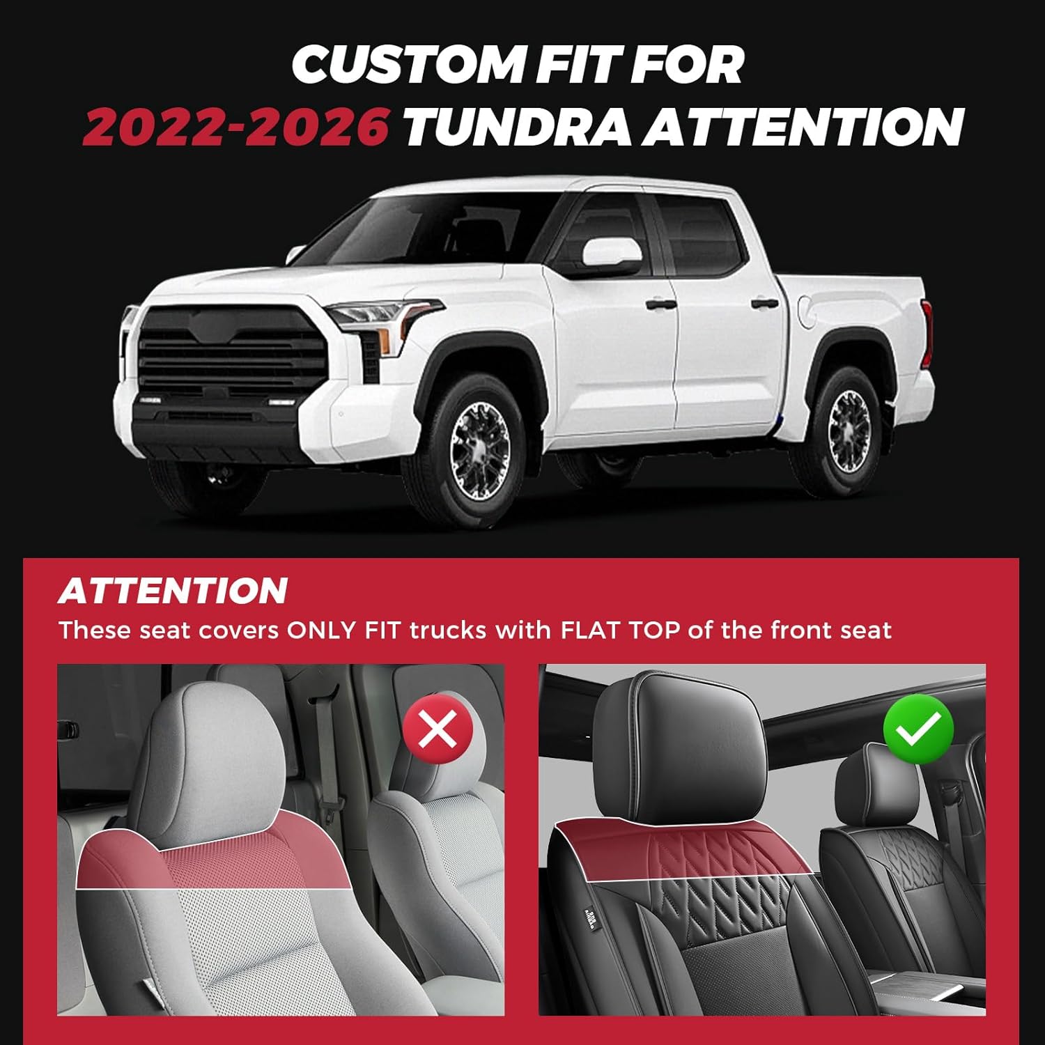 FREESOO Tundra Seat Covers 2026 2025 2024 2026 2022 Full Set Faux Leather, Fit for Toyota Tundra Crewmax Double Cab, Truck Seat Covers Black
