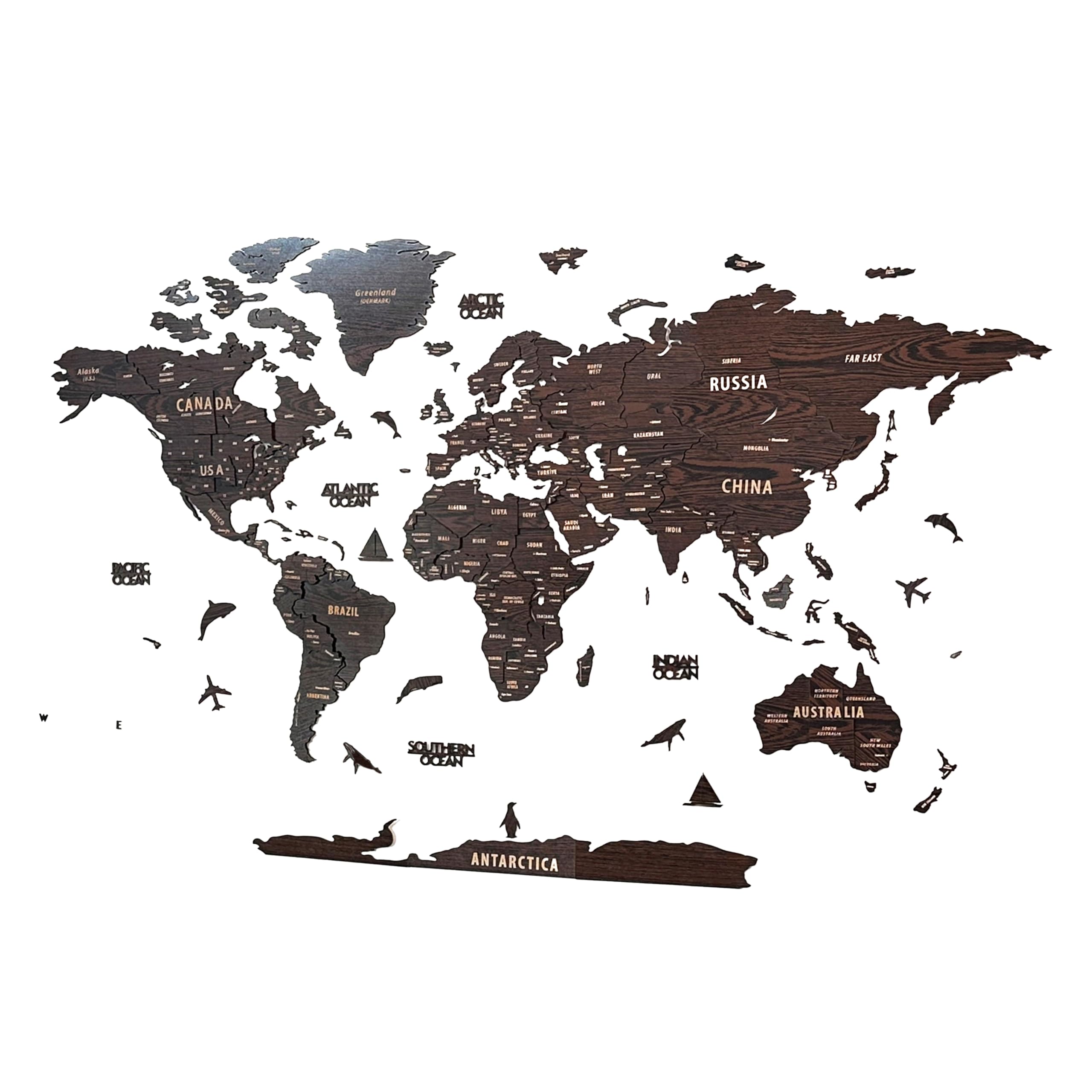 Colorfull Worlds 3D Wooden World Wall Art, Multilayered Travel Wall Art with States and Capitals, Wall Decor For The New House, Office Decor, Birthday Gift (L, Procyon)