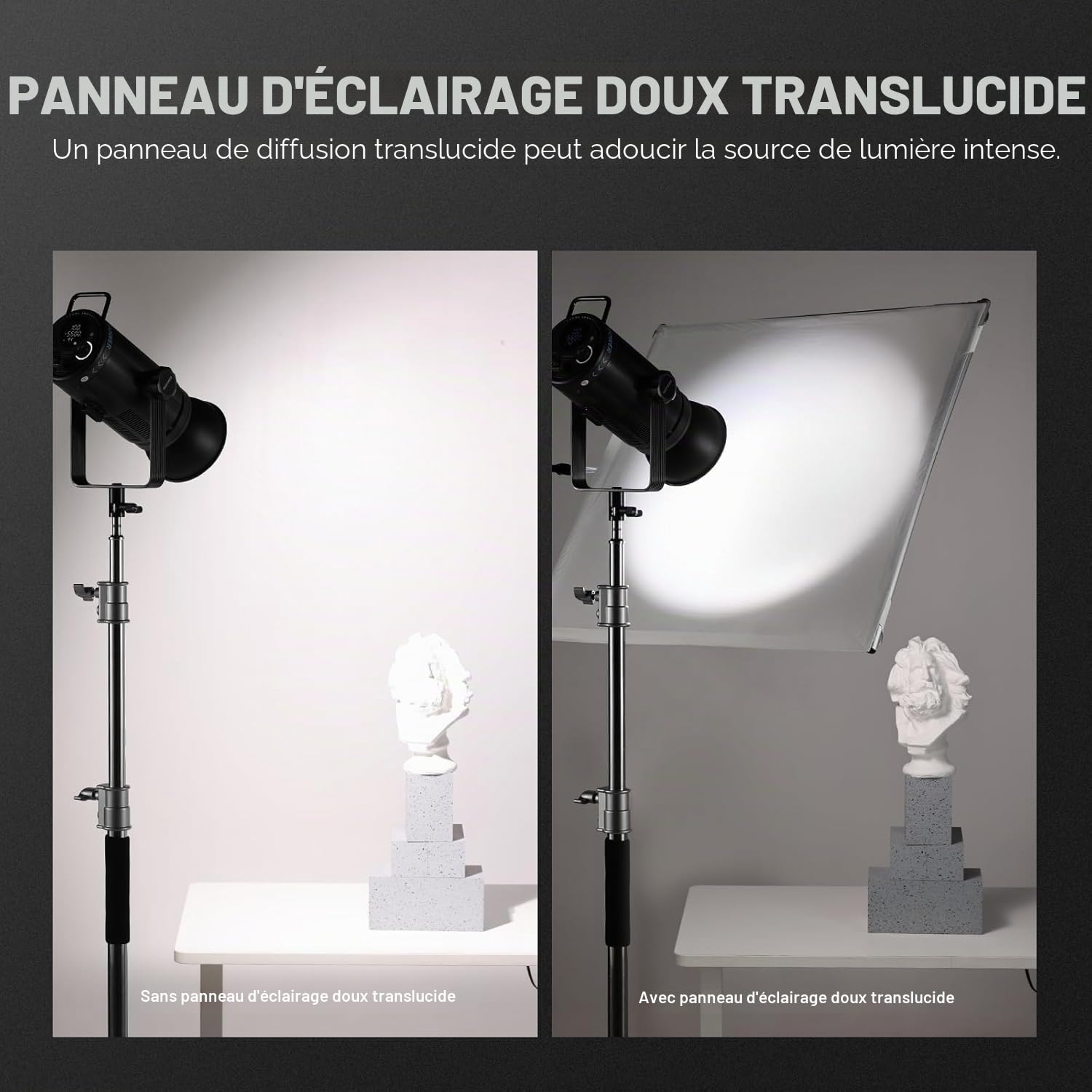 NEEWER Kit de Panneau de Diffusion de Lumière avec Film Réflecteur Argent/Blanc,Cadre Pliable 75x75cm, Poignée à épingle pour Bébé 5/8", Perche Télescopique, Diffuseur 3 en 1,SF7575F