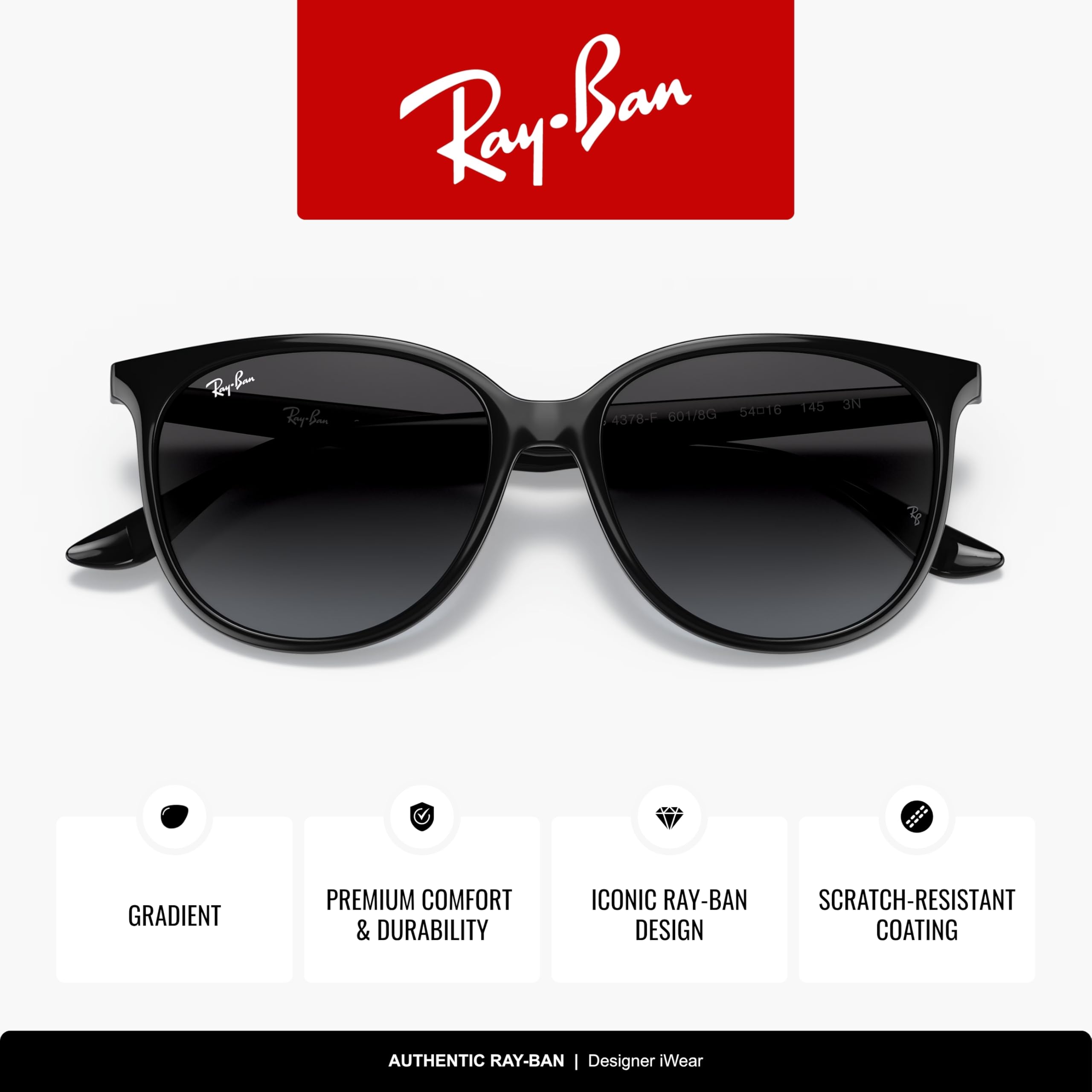 Ray-Ban Damskie okulary przeciwsłoneczne RB4378F Low Bridge Fit Square