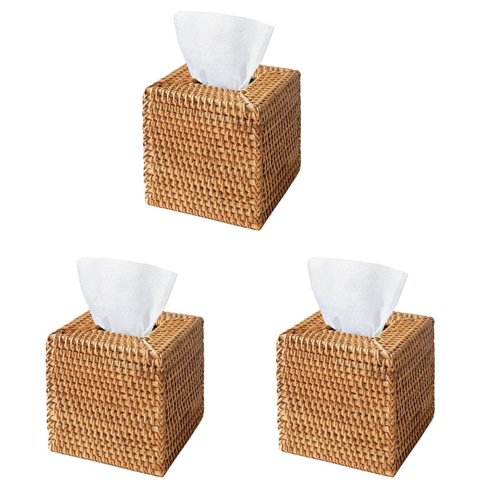 Hndhbfgrt 3X Rattan Tissue Box Cover, Hand Woven Square Wicker Holder for Tissues, for Bathroom Living Room, Tissue Holders