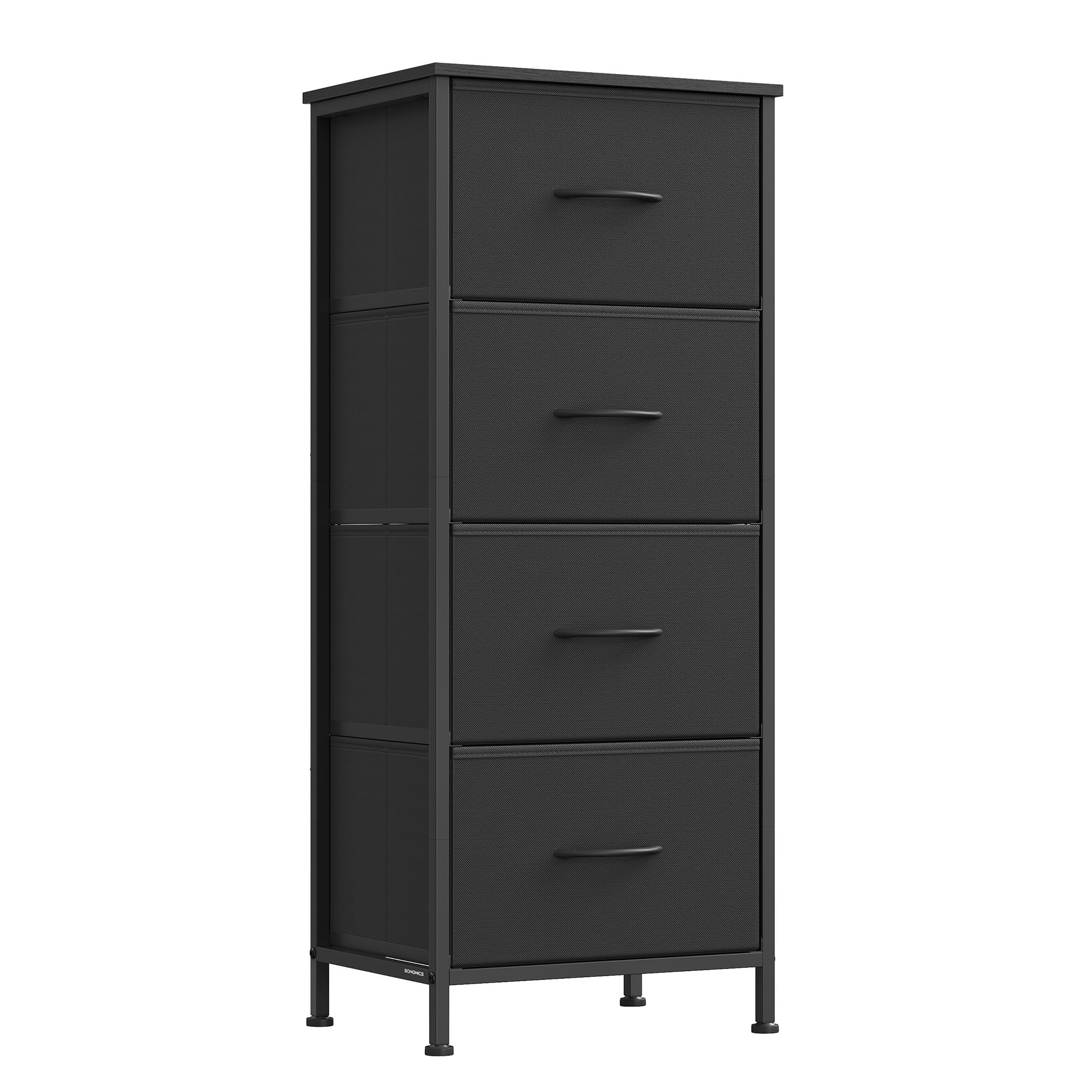 SONGMICS Dresser for Bedroom, Chest of Drawers, Steel, MDF, 4 Non-Woven Fabric Drawers, Storage Organizer Unit, Closet, Entryway, Ink Black and Ebony Black ULGS314B01S