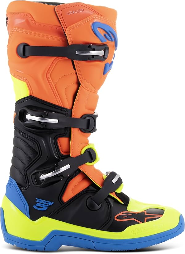 Botas de motocross Alpinestars Tech 5, alto rendimiento, certificadas CE, duraderas y ligeras, 7, naranja flúor/esmalte/azul/amarillo flúor