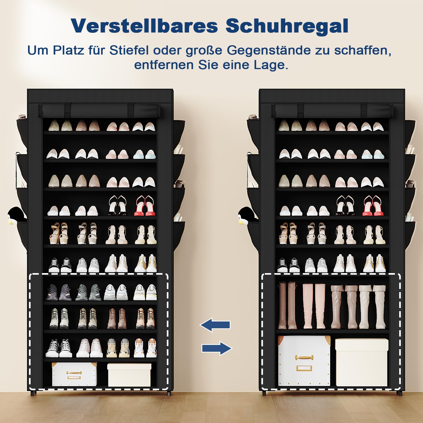 Mavivegue Zapatero de 11 niveles, zapatero alto para 50 pares de zapatos, con revestimiento antipolvo, de tela, para pasillo o salón