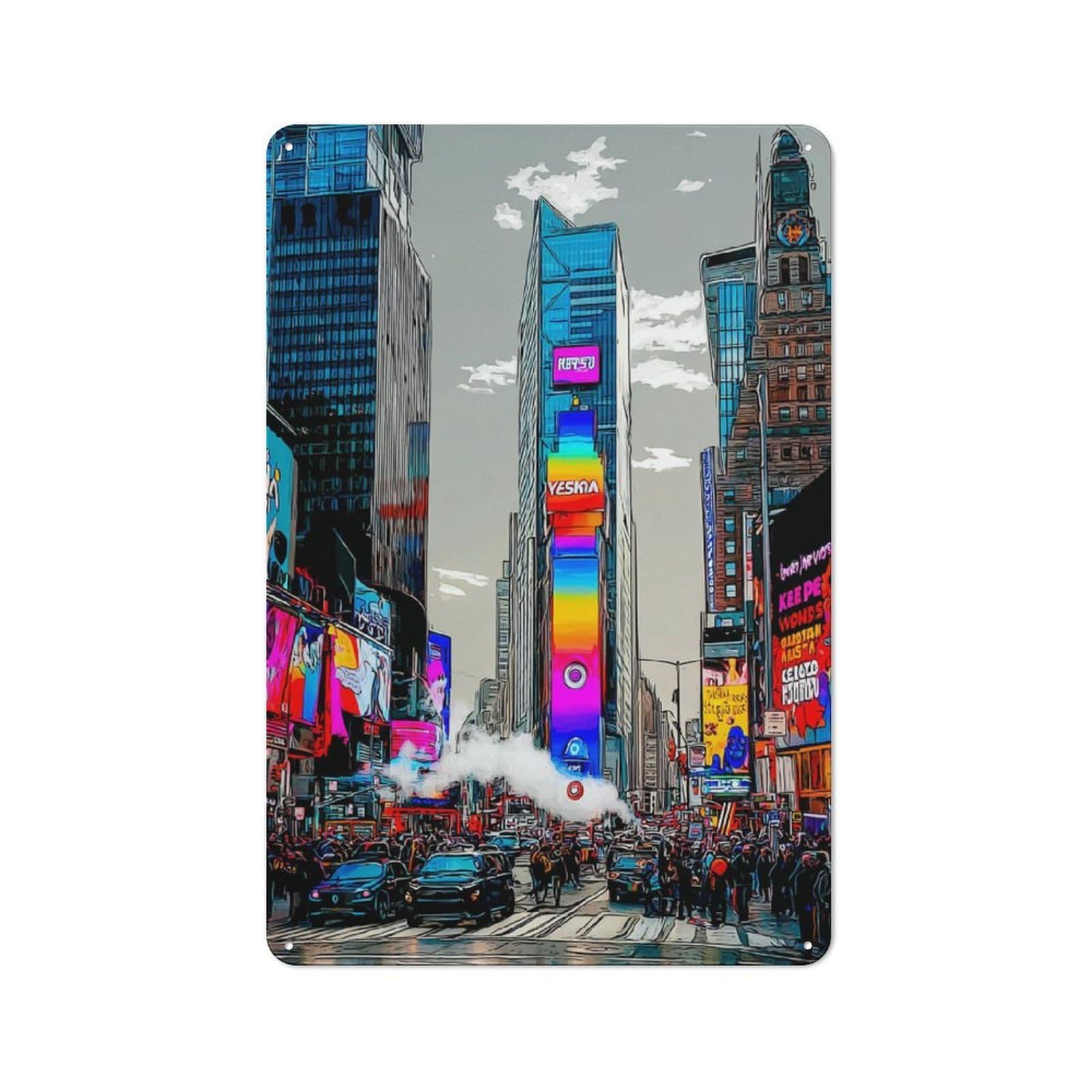 Junmoney Vibrant Cityscape With Rainbow Tower Rustic Metal Sign 30X20cm For Garage Wall, For Everyday Room Decor With A Rustic Look