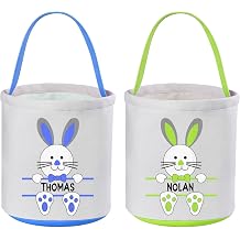 Personalized 2Pcs Easter Baskets, VAPCUFF Blue and Green Easter Basket for Kids Easter Gifts Easter Egg Hunt Bags for Girls Boys Personalized Easter Eggs Basket Easter Bunny Basket