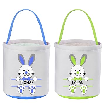 Personalized 2Pcs Easter Baskets, VAPCUFF Blue and Green Easter Basket for Kids Easter Gifts Easter Egg Hunt Bags for Girls Boys Personalized Easter Eggs Basket Easter Bunny Basket