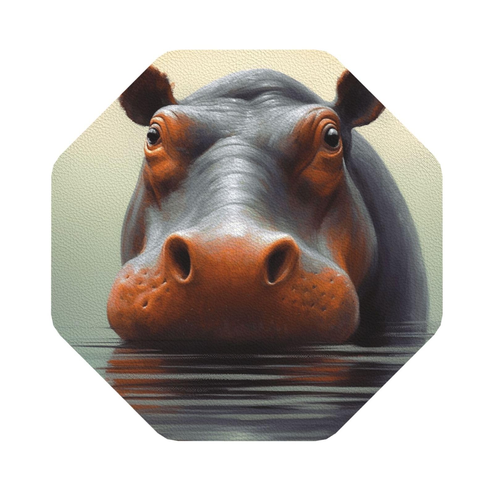 Fodpand Octagon Hippo Drink Coasters Set Of 4, Heat Resistant Leather Coasters Fuuny Bar Beer Beverage Coaster For Drinks, Absorbent Cup Mat For Tabletop Protection, Housewarming Gift