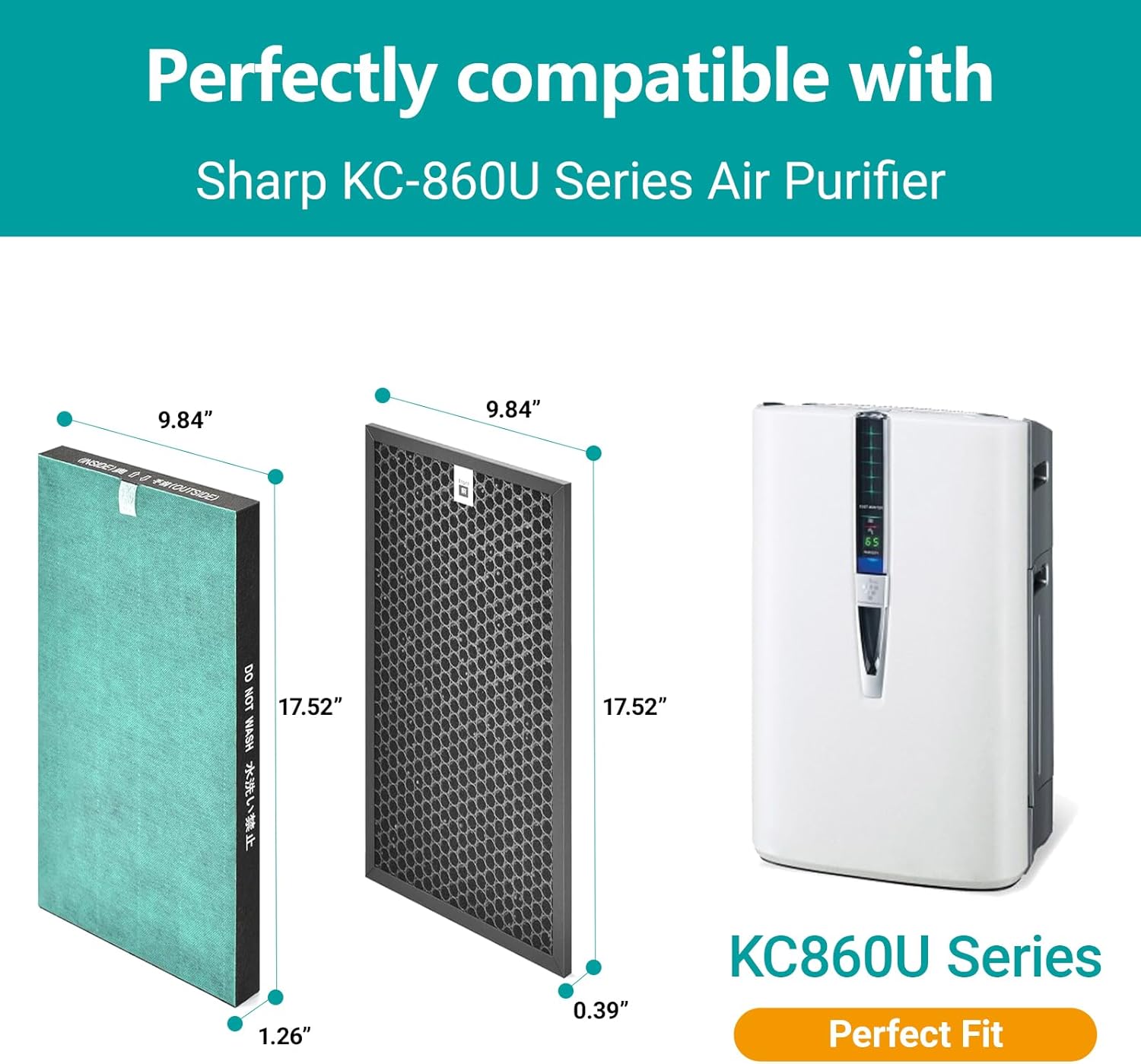Air Filter Replacement Compatible with Sharp KC860U Air Purifier | Particulate Filter + Activated Carbon | Fits FZ-C150HFU | （1SET）