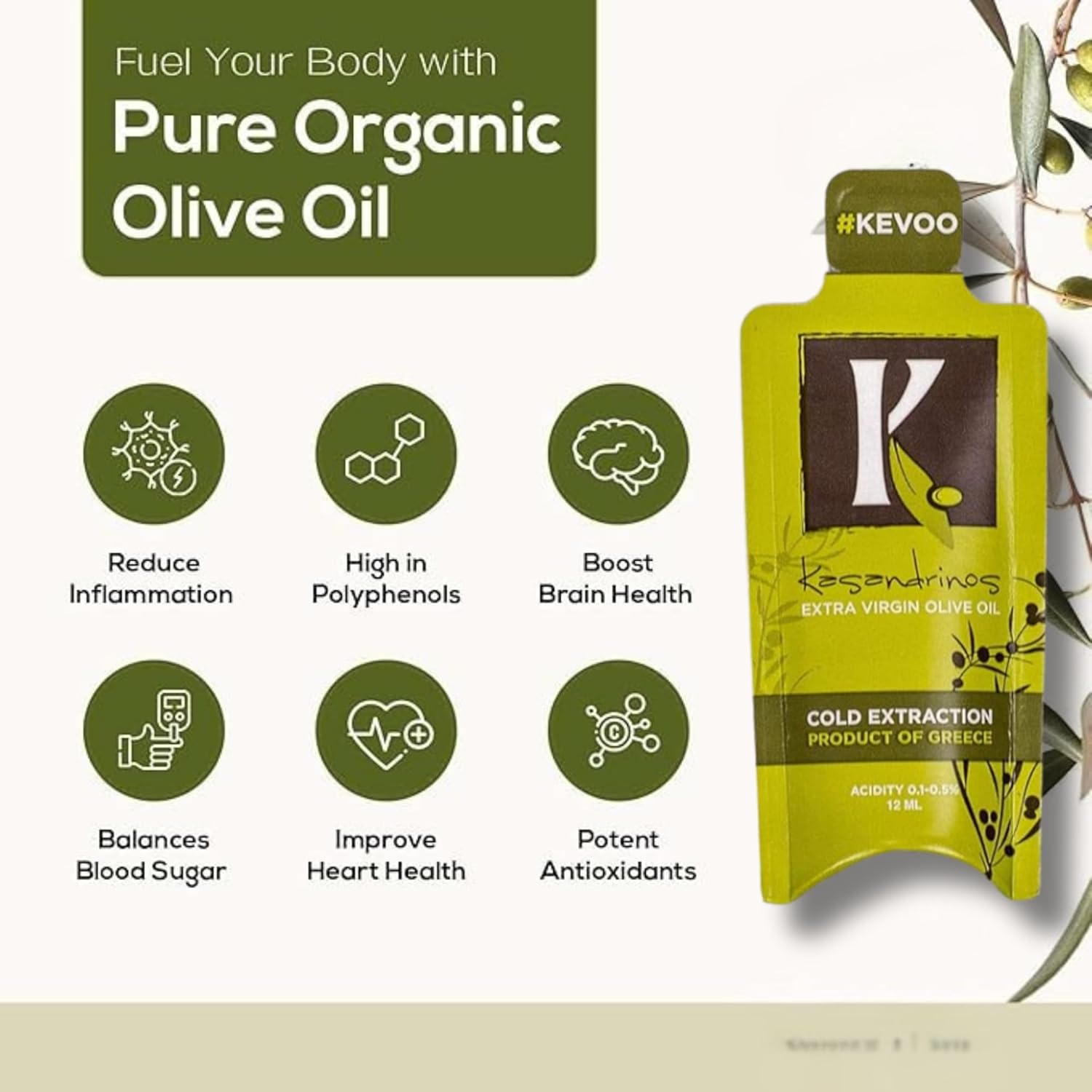 Kasandrinos Organic Extra Virgin Olive Oil Travel Packets – 20 x 12ml Single Serves – Cold-Pressed, Polyphenol Rich, USDA Organic EVOO for On-the-Go Meals, Keto, Paleo, Non-GMO - Image 3