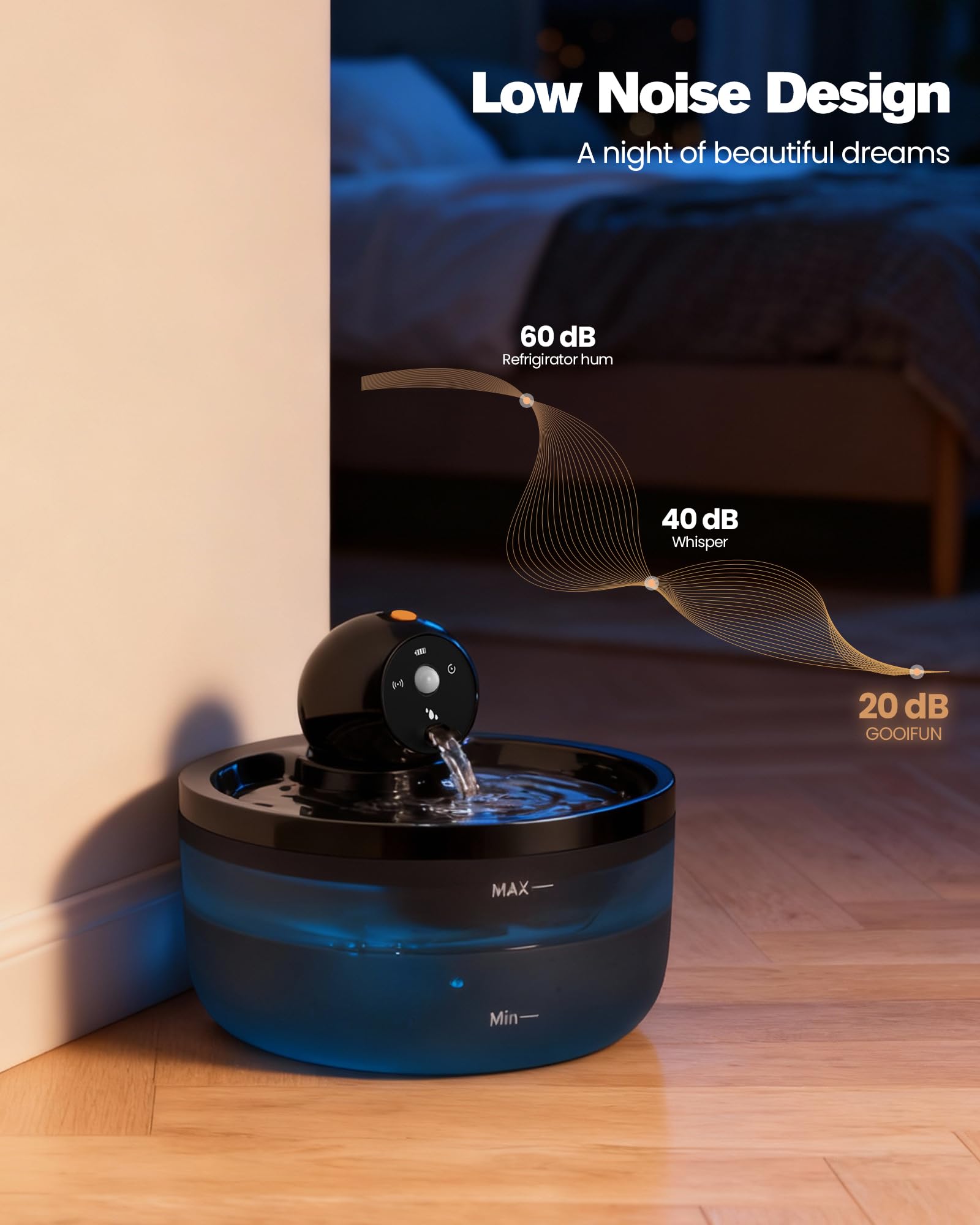 Fontanella per Gatti senza Fili: Fontana per Gatti a Batteria - 2.6L Fontanella Gatto con Sensore di Movimento - Dispenser Acqua Gattis Ricaricabile - Distributore Acqua Cani con Pila - Nero