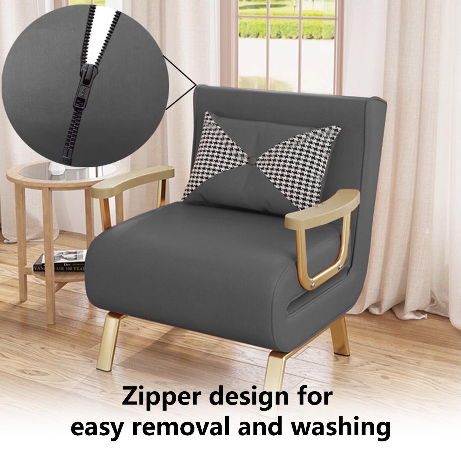 Recamiere mit Schlaffunktion Leder Abnehmbar und Waschbar Technisches Ledergewebe Klappsessel mit Schlaffunktion Beige Sechsstufige Verstellbarkeit Geeignet für Kleine Wohnungen(Green,183*55*30cm)