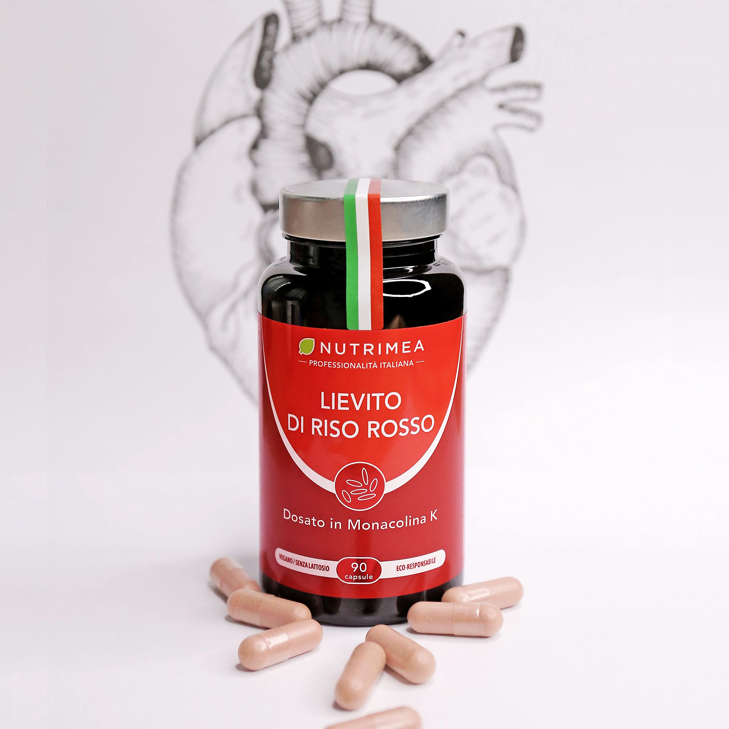 Lievito di Riso Rosso | Ricco di Coenzima Q10 | Con 2,8 mg di Monacolina K | 90 Capsule