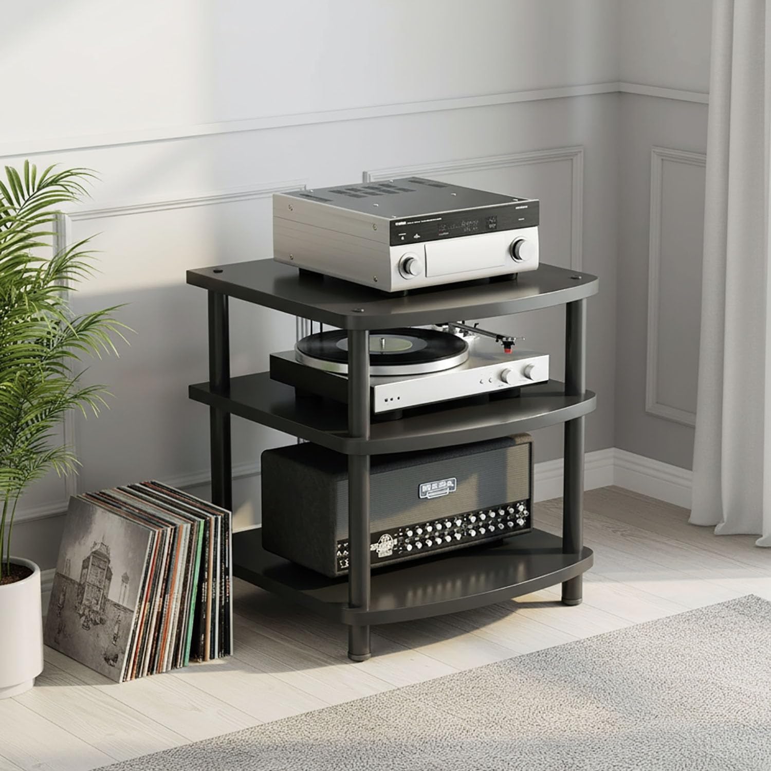 Supporto AV multimediale a torre regolabile in altezza, mensola per console di gioco TV, CD/giradischi stereo componente rack armadio per home cinema studio (3 livelli)