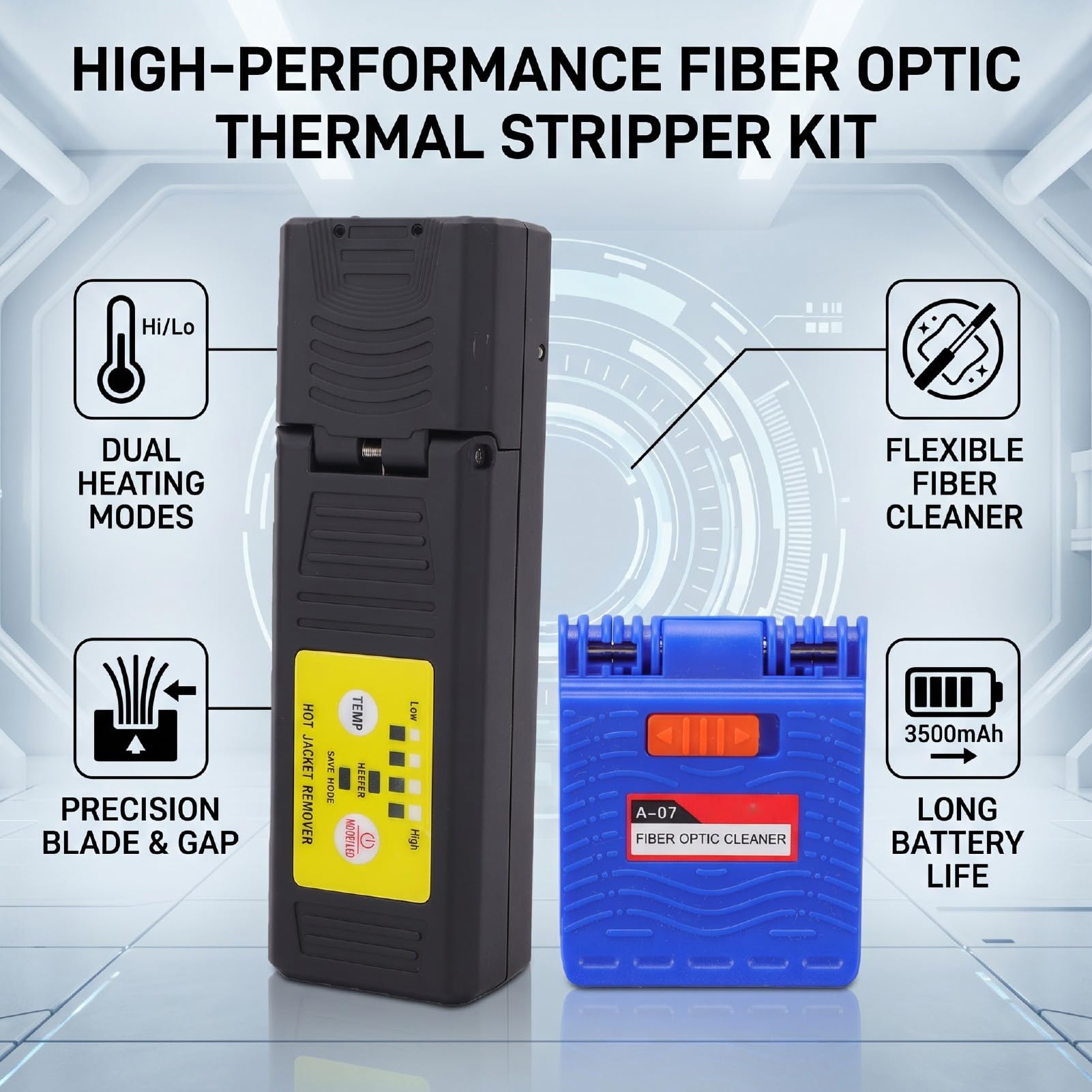Pelador Térmico de Fibra ÓPtica para Técnicos de Instalación Telecomunicaciones Pela Fibras Desnudas Cinta 1 48 Núcleos Precisión Pelado 0,1 Mm 2 Modos 8 Niveles Temperatur