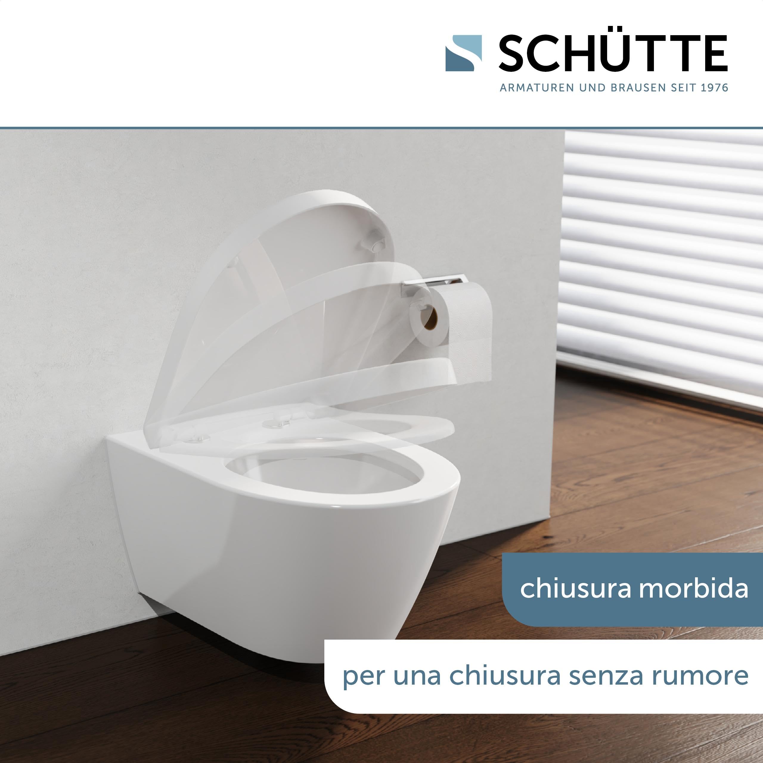 SCHÜTTE Sedile WC adatto per Geberit Icon, con abbassamento automatico, made in EU, coperchio rimovibile in termoindurente infrangibile, coperchio WC e occhiali fino a 250 kg, bianco