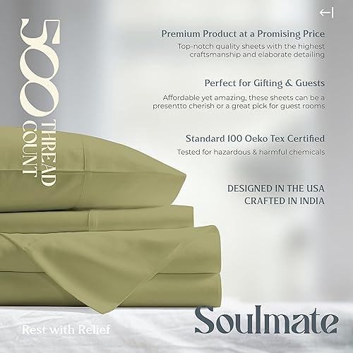 Miniatura 7 de Juego de 2 fundas para almohadas de 500 hilos tamaño Queenestándar hecho 100 % de algodón natural y fresco para dormir, con calidad de algodón