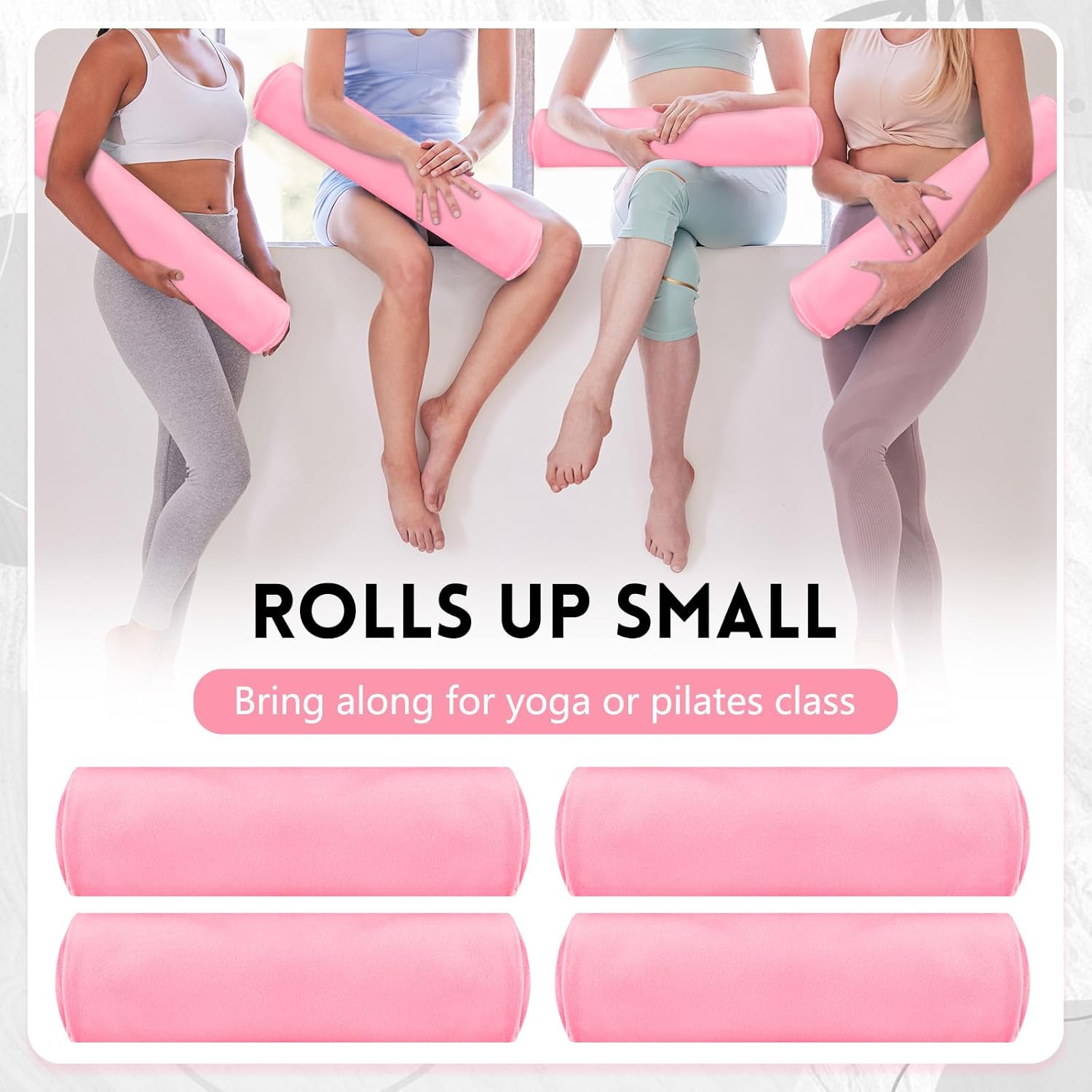 Breling 4 Pack 72" x 24" Hot Yoga Towel Non Slip Microfiber Mat Towel Sweat Absorbent Soft Pilates Mat Essentials for Hot Yoga Pilates Exercise (Pink)