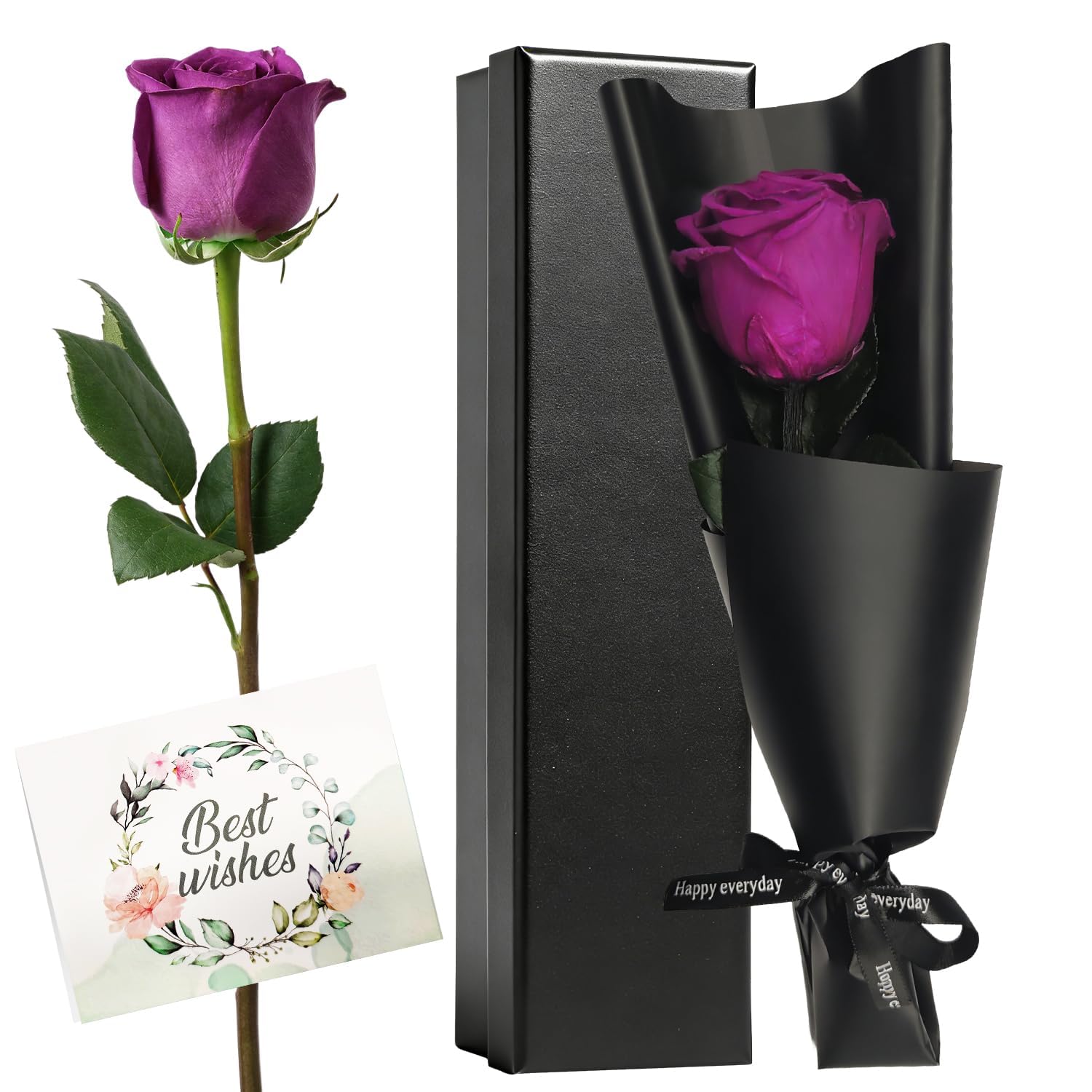 HIVTE Unique Purple Forever Rose Preserved with Stem Luxury Eternal Real Rose Gift for Women, Perfect Valentine’s Day & Birthday Present for Her Girlfriend, Xmas Gift for Wife Mum Grandma