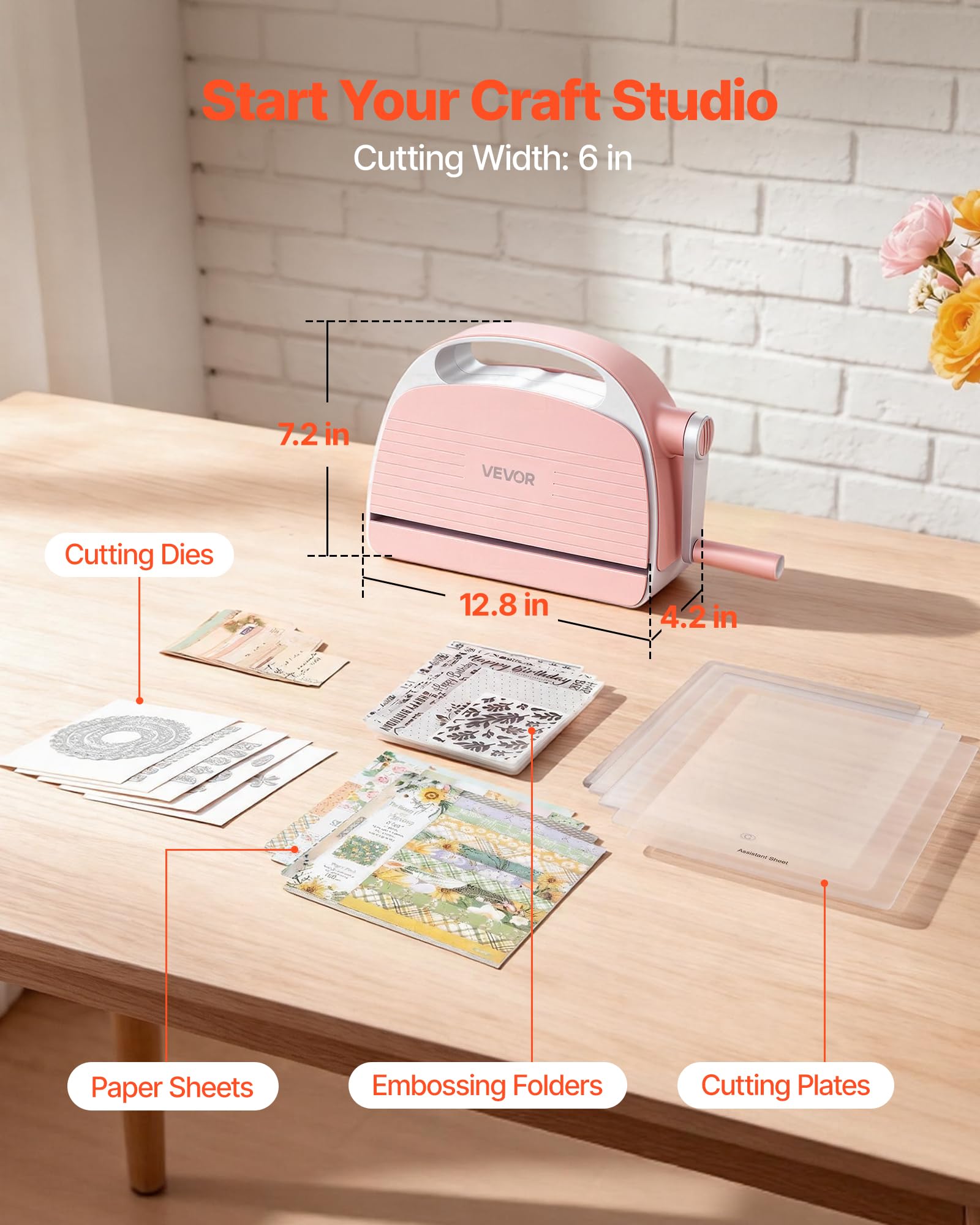 VEVOR Manuelle Stanz- & Prägemaschine, 152 mm, Tragbares Stanzmaschinen-Set mit Stanzformen, Prägefoldern, Papierbögen, Schneideplatten, für Scrapbooking, Kartenherstellung & Bastelarbeiten