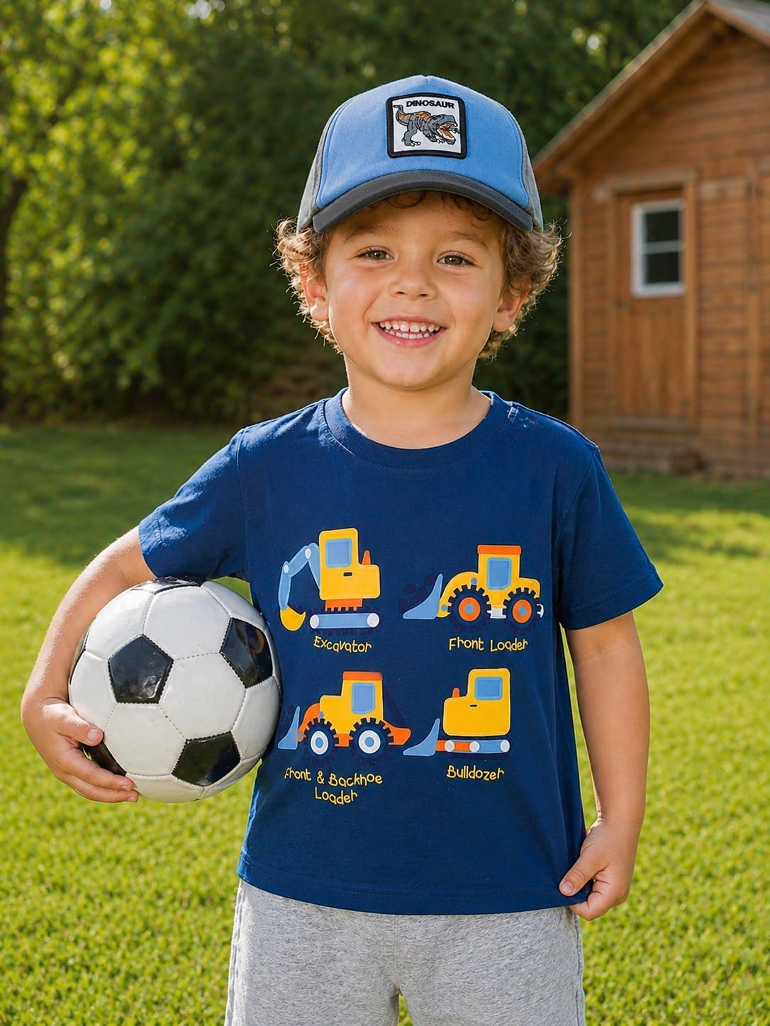 Tyrannosaurus Dinosaur Embroidered Baseball Cap Adjustable Colorblock Kids Hat Washed Summer Hats for Boys Ages 2-8