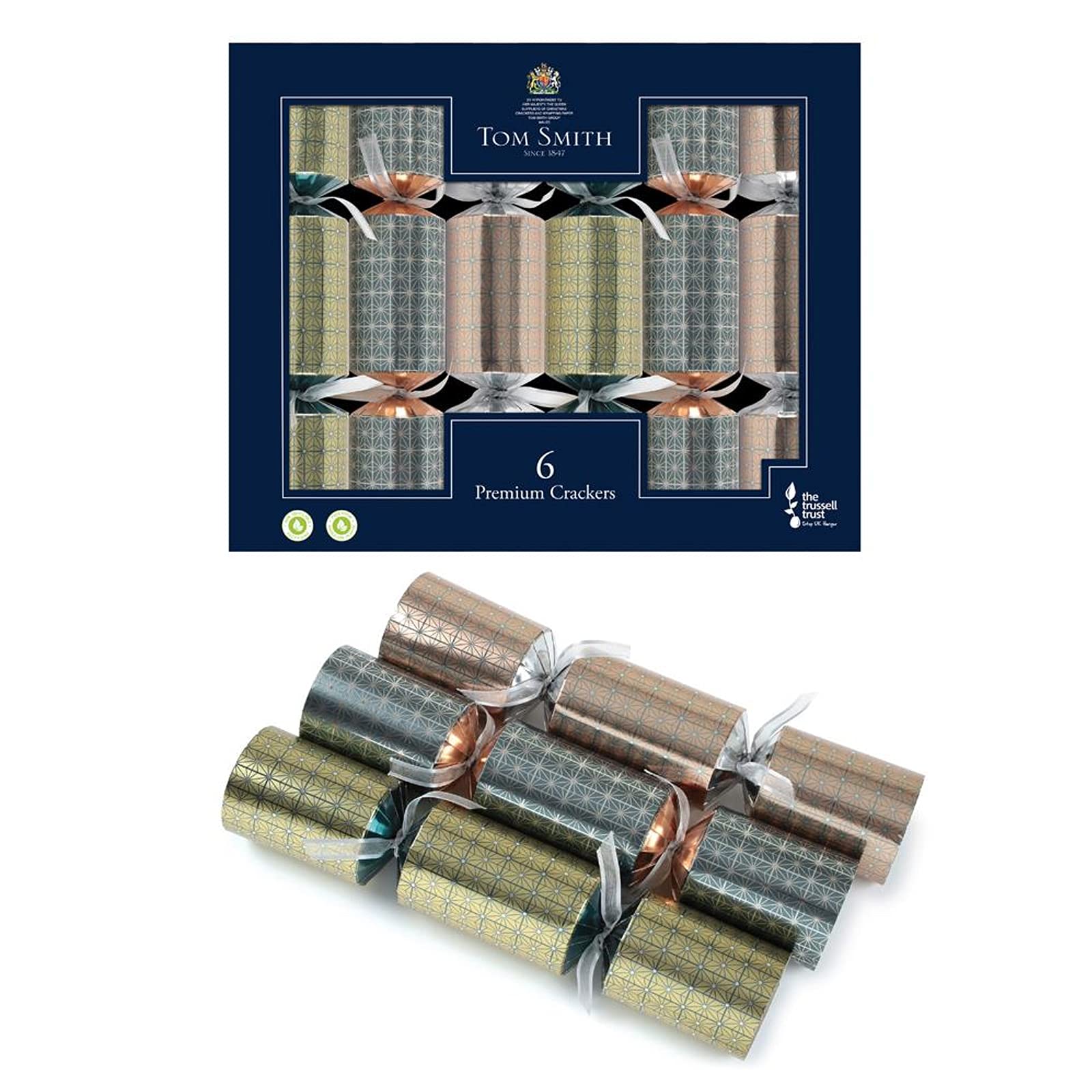 Tom Smith 6 Luxury Premium Crackers Mettalic Design Festive Sparkle, Multicolor