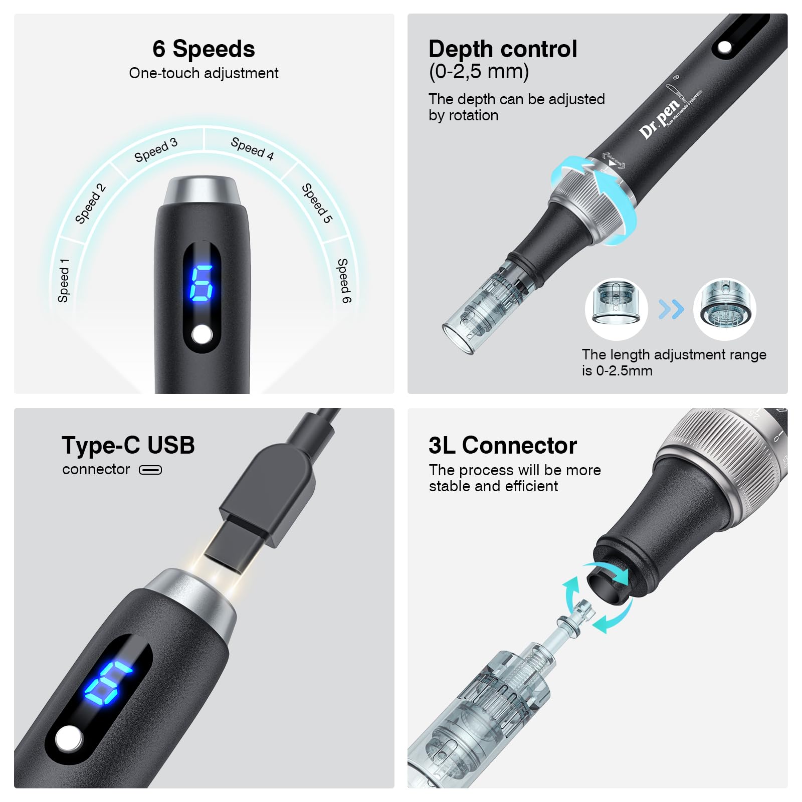 Dr. pen Ultima M7S Microneedling Pen - bezprzewodowy długopis do mikronakłuwania elektryczny Derma Pen do pielęgnacji twarzy, ciała i skóry, długopis do mikronakłuwania - z 27 wkładami(Czarny)