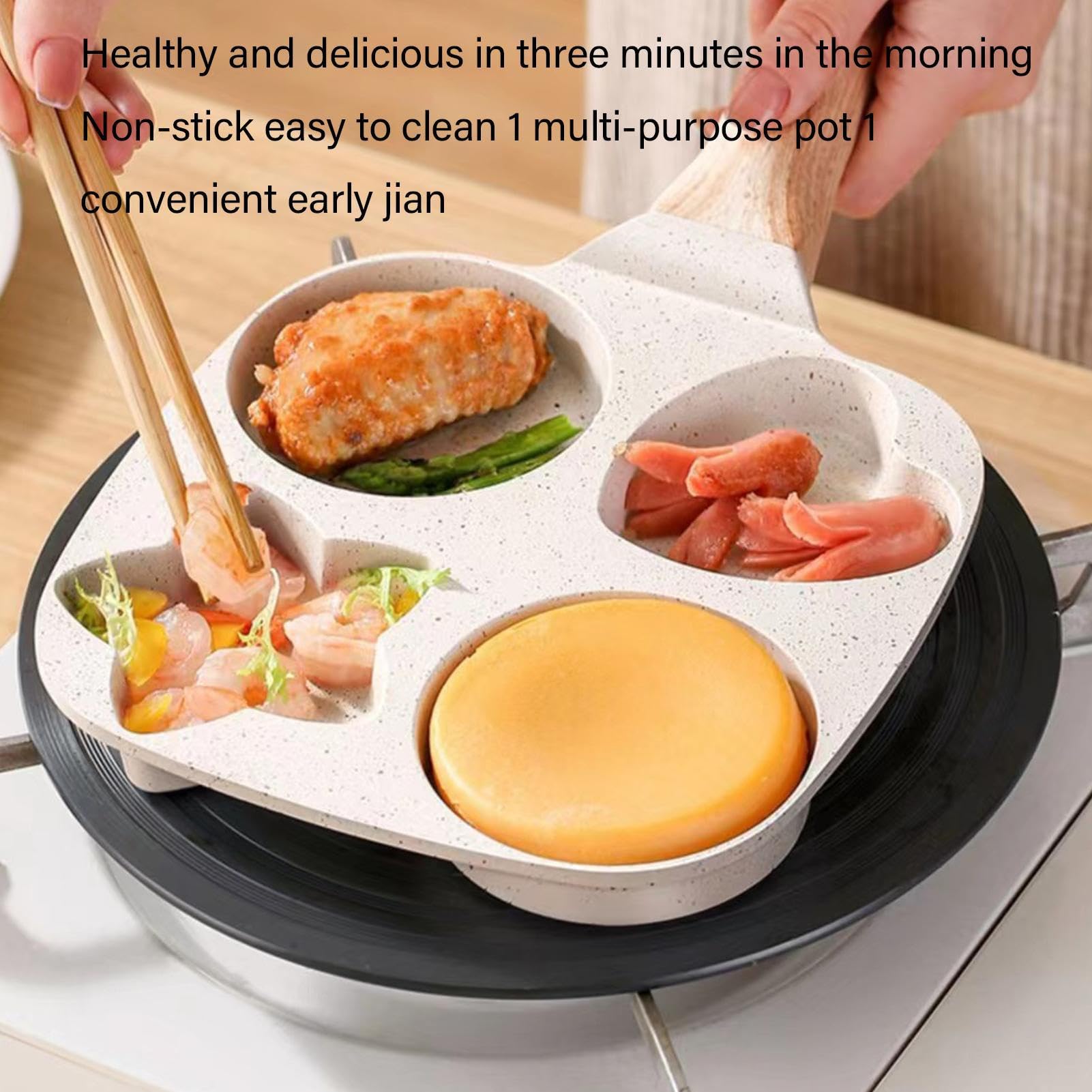 Genérico Sarten Tortitas De 4 Agujeros, Non-stick Sarten Huevo Frito, Para 4 Huevos, Con Corazón Y Estrella Puntas, Aleación Aluminio, Ideal Para Cocinas Y Inducción, 18cm,