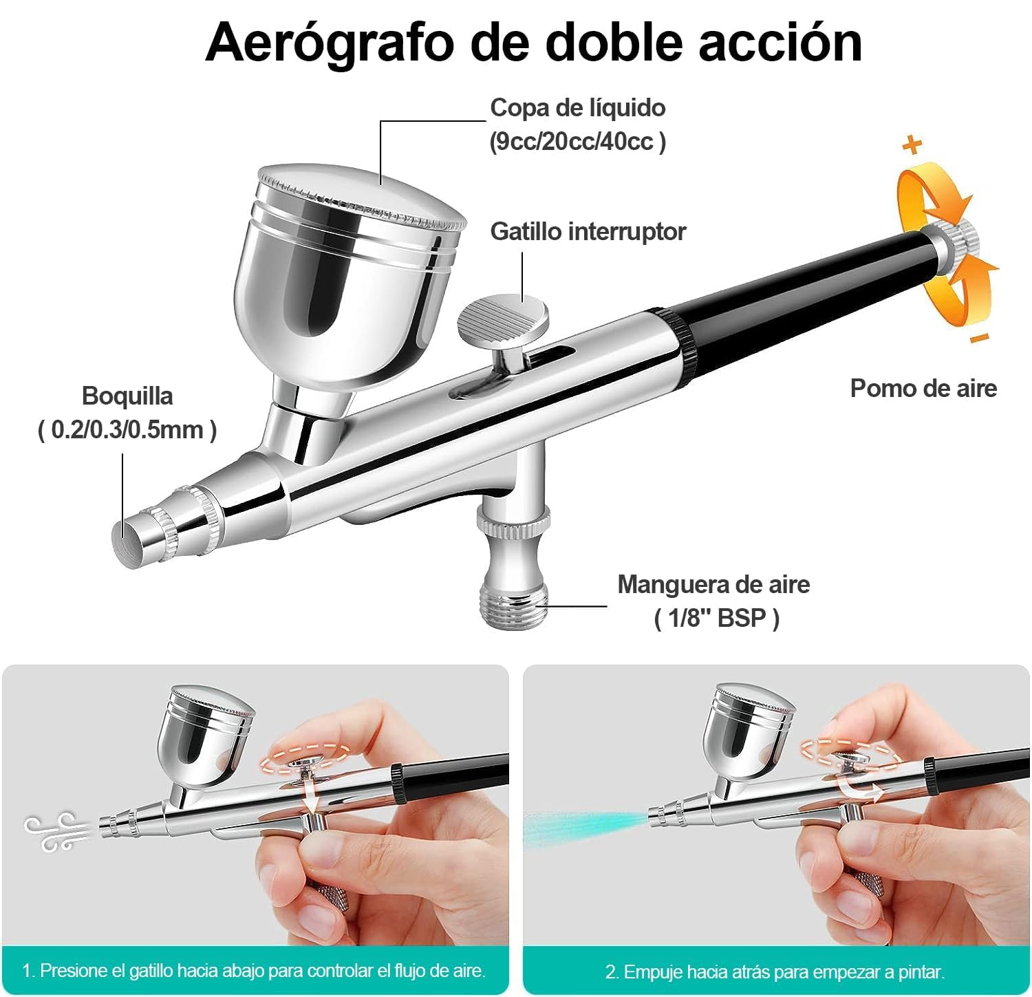 40 PSI Mini de Aerógrafo, Doble Acción Multi Función Kit De Aerógrafo con Compresor para Pintura Aerografo Portatil para Decoración Tartas Maquillaje Arte Artesanía Diseño Uñas Modelo Tatuaje