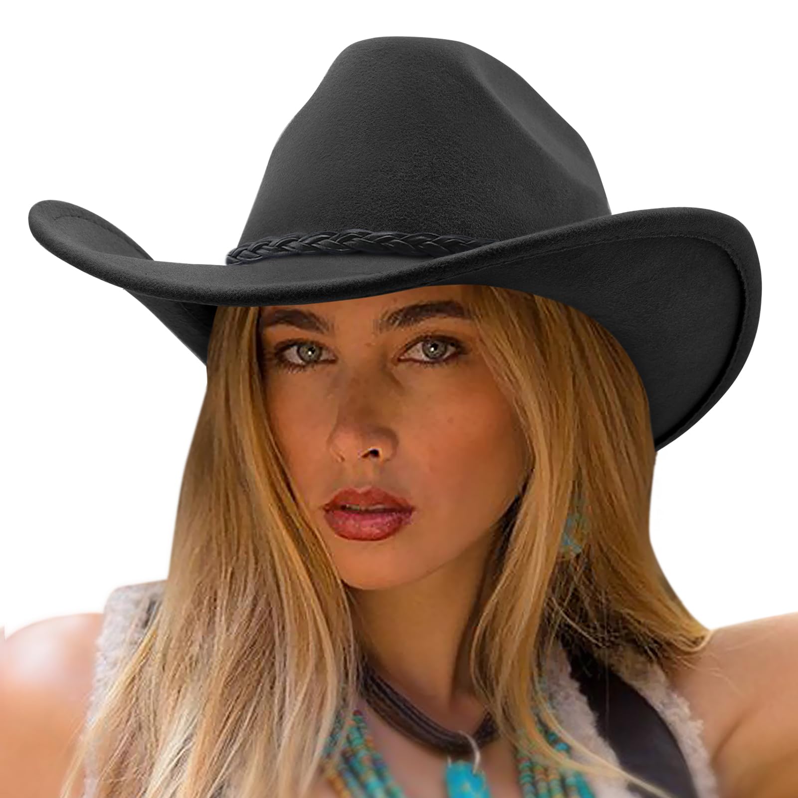 Dreshow Women's 1 Pc Fedora Hat: 73-P-Gray Cowboy Hat For Men Classic Western Wide Brim Roll Up Fedora Cowgirl Outback Hat With Strap