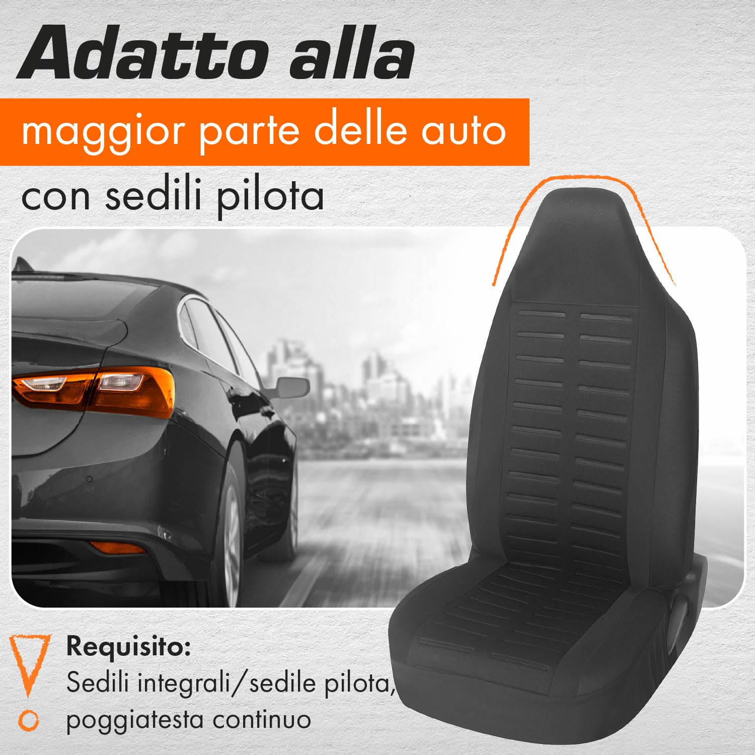 Upgrade4cars Coprisedili Auto Anteriori con Poggiatesta Integrato Nero | Set Copri-sedile Universale per Guidatore e Passeggero Poggia-testa non Rimovibili/Fissi