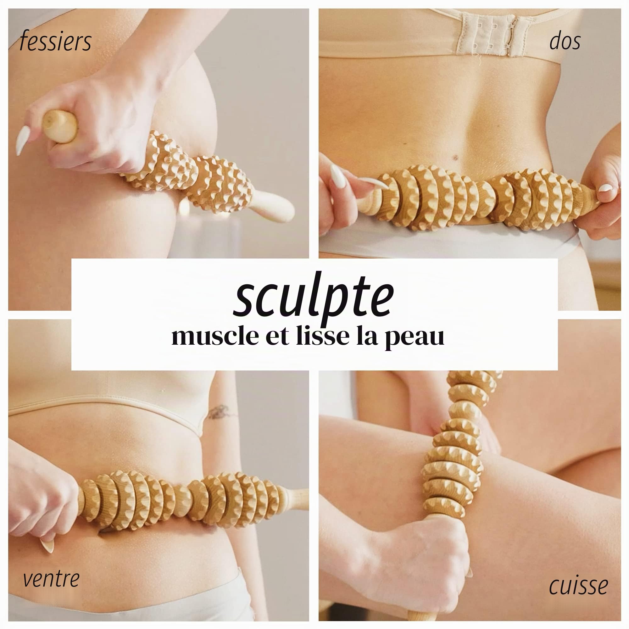 Tuuli Accessories Anti Cellulite Masseur Rouleau de Massage Appareil Maderothérapie Bois 40 cm
