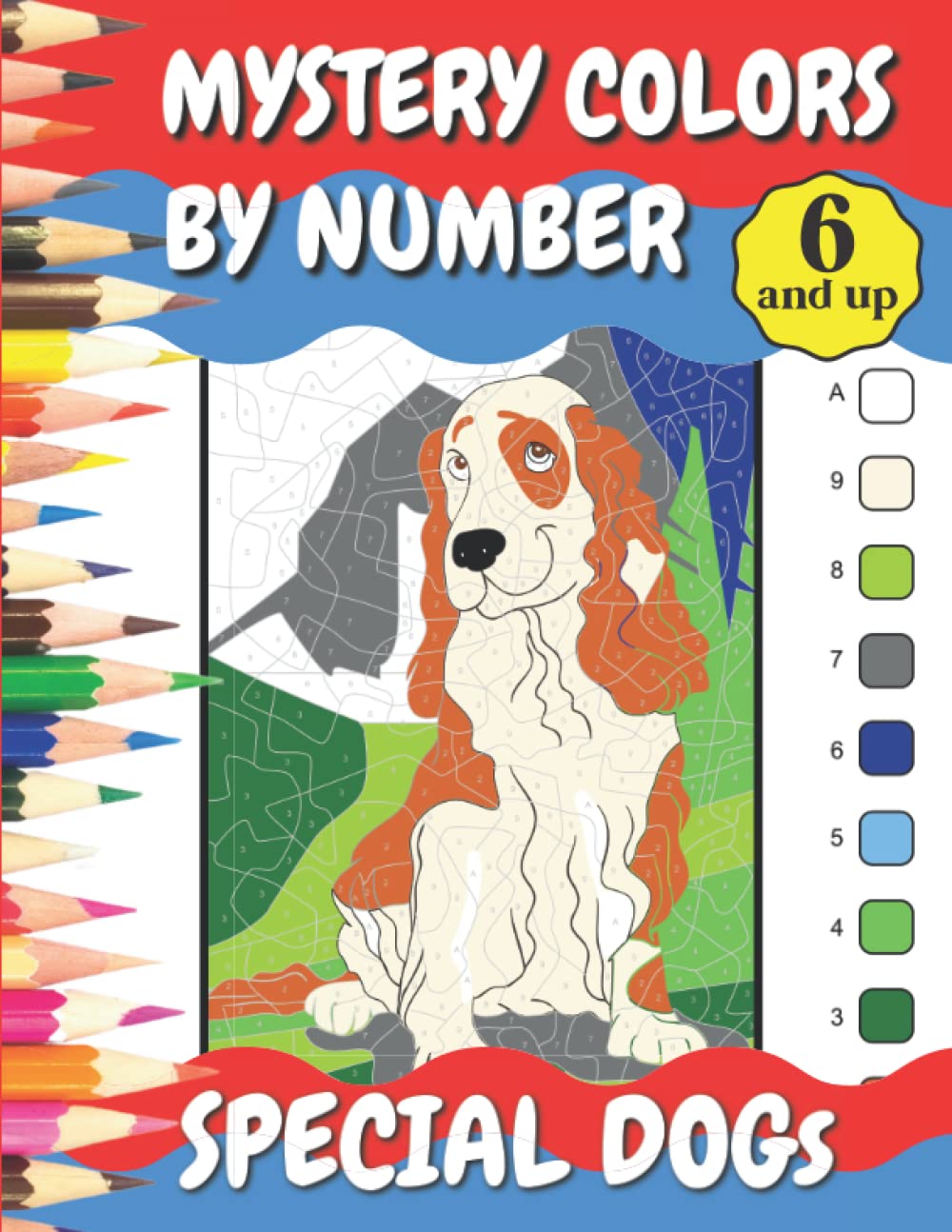 Mystery colors by number special Dogs: beautiful dog coloring pages for children. follow the color code and discover the drawing