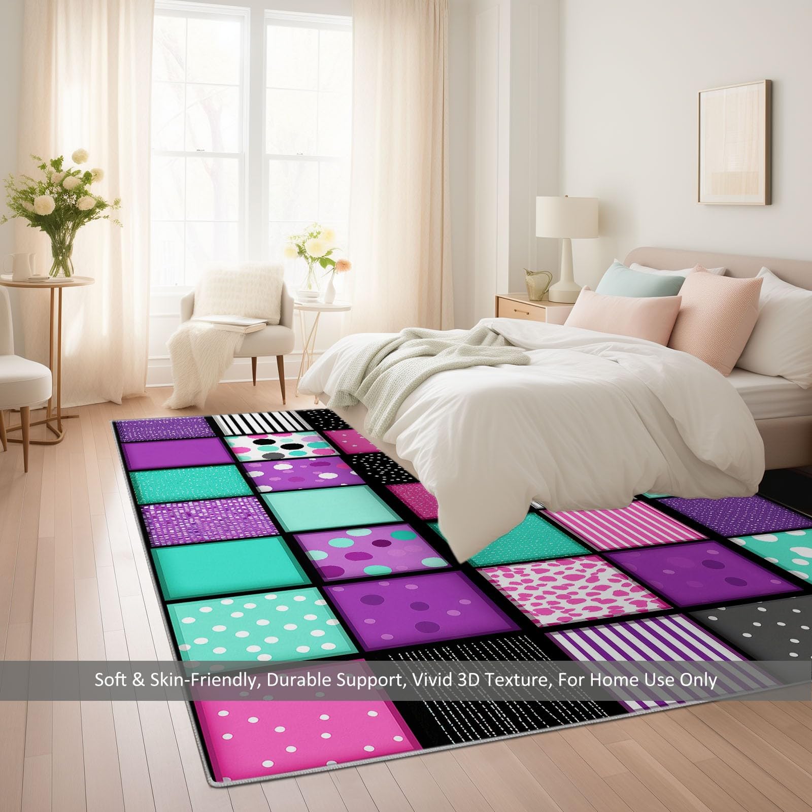 Dywan zmywalny 140 x 200 cm Abstrakcyjny do salonu, geometryczny wytrzymały antypoślizgowy dywanik w kropki - miękki dywanik z nadrukiem do sypialni sypialni kuchni