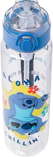 Miniatura 5 de Silver Buffalo Lilo and Stitch Aloha Chillin Botella de agua de plástico con tapa de bloqueo y correa, 33 onzas