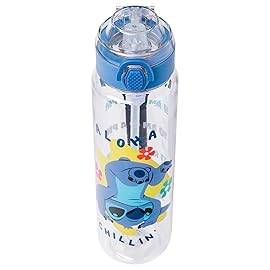 Silver Buffalo Disney Lilo and Stitch Aloha Chillin\' Hydration Tracker Schedule Plastic Water Bottle with Locking Lid and Strap, 33 Ounces