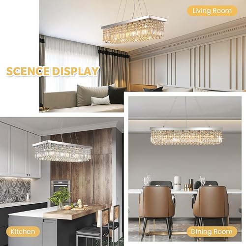 Miniatura 4 de 7PM Candelabro rectangular de cristal K9, moderno, rectangular, para comedor, isla de cocina, cromado, 40 x 10 x 10 x 10