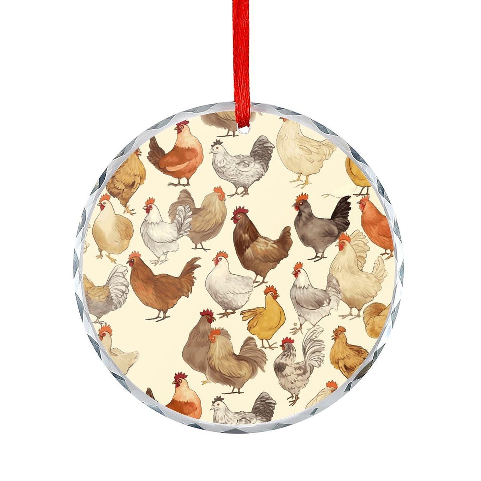 Btcowzrv Style A Brood Of Chickens Round Ornament Hanging Pendant Decor