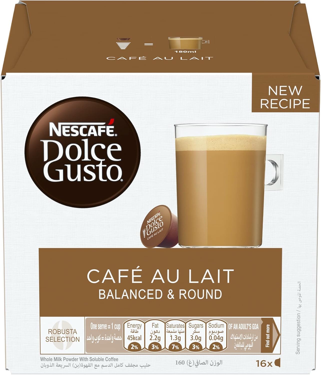 NESCAFÉ Dolce Gusto Café Au Lait Coffee Capsules – 16 Pods (160g) Box Each – Smooth Milk Coffee with Balanced & Round Flavor, Robusta Blend, Café-Style Drink, Compatible with Dolce Gusto Machines, By Cougar - (IMPORTED-UK)-picture-17