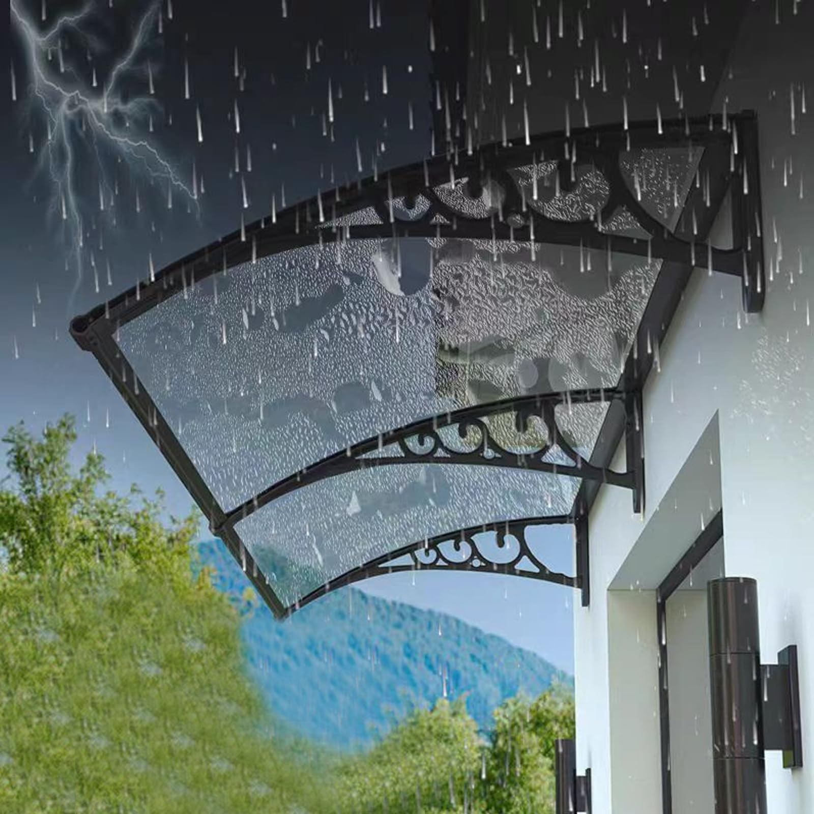 GJMSSMY Curved Outdoor Door Canopy AwningUV Protection Polycarbonate Cover 100x230cm (39"x91") Ideal for Front/Back Door Use Durable Roofing Solution