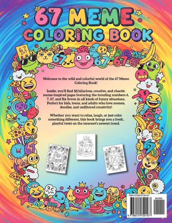 67 Meme Coloring Book: A Fun & Trendy Coloring Adventure With 6, 7, 67 & Six Seven — 50 Meme-Style Pages for Kids, Teens & Adults (67 Meme Coloring Series) image 3