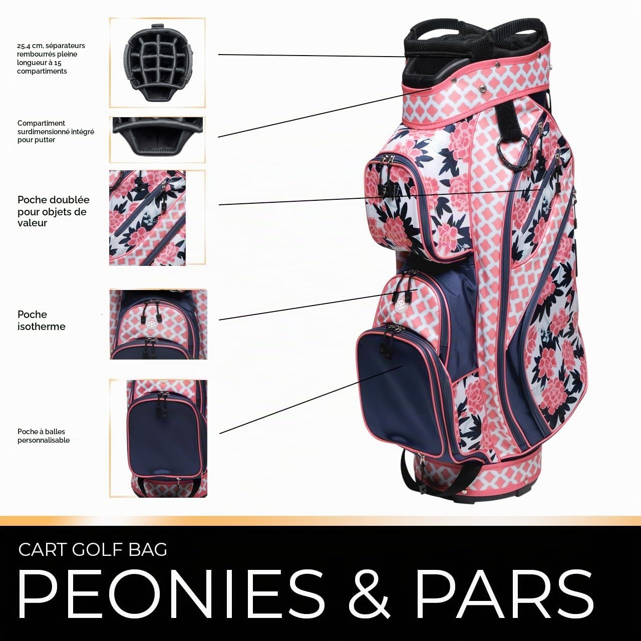 Glove It Sac de Golf léger pour Femme 2,7 kg, séparateur à 15 Compartiments, 9 Poches