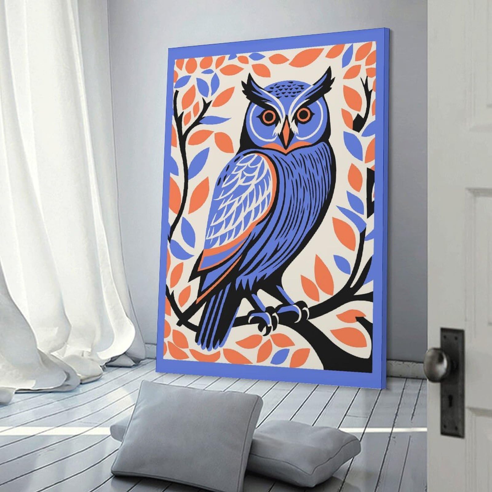 Junmoney Purple Aesthetic Owl Wall Picture Print 24x36inch(60x90cm), for Hallway, Lounge Or Guest Room, Gift Idea for Housewarming And Birthdays