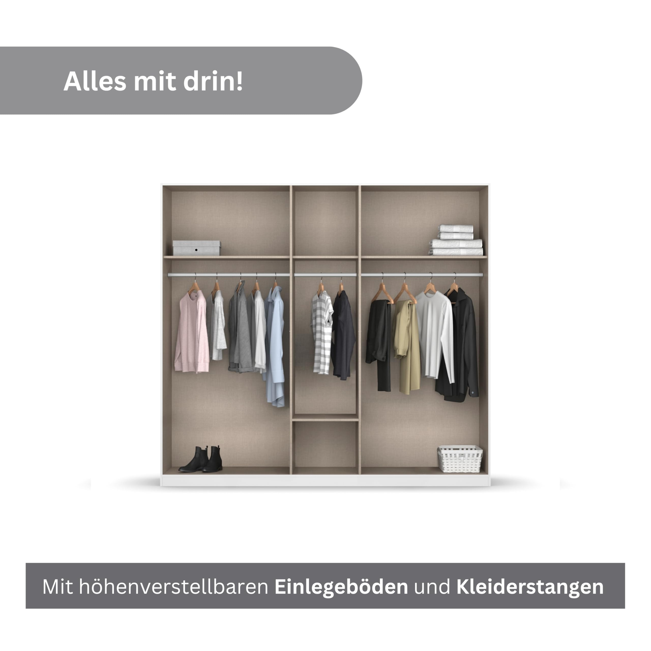 Rauch Möbel BARI, Kleiderschrank, Farbe Weiß/Eiche Artisan, Breite 226 cm