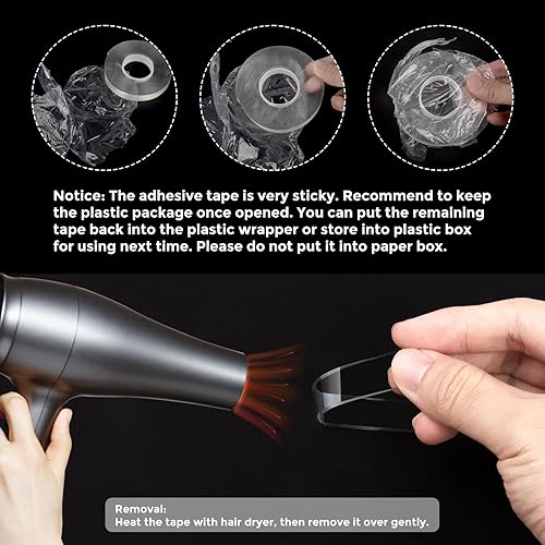 Miniatura 7 de CREGEAR Cinta de doble cara resistente (2 rollos, total de 20 pies), cinta adhesiva de montaje fuerte, nano cinta adhesiva transparente, tiras de
