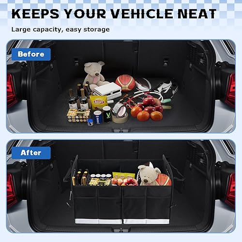 Miniatura 6 de Organizador de maletero de automóvil, 72 L de gran capacidad, impermeable, almacenamiento automático con tiras inferiores antideslizantes,