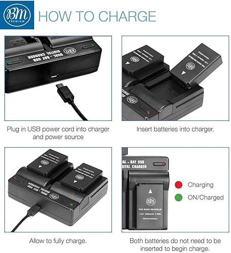Miniatura 5 de BM Premium Paquete de 2 baterías ENEL20, EN-EL20a y cargador de batería dual USB para Nikon Coolpix P950, P1000, P1100, DL24-500, Coolpix A, 1 AW1,