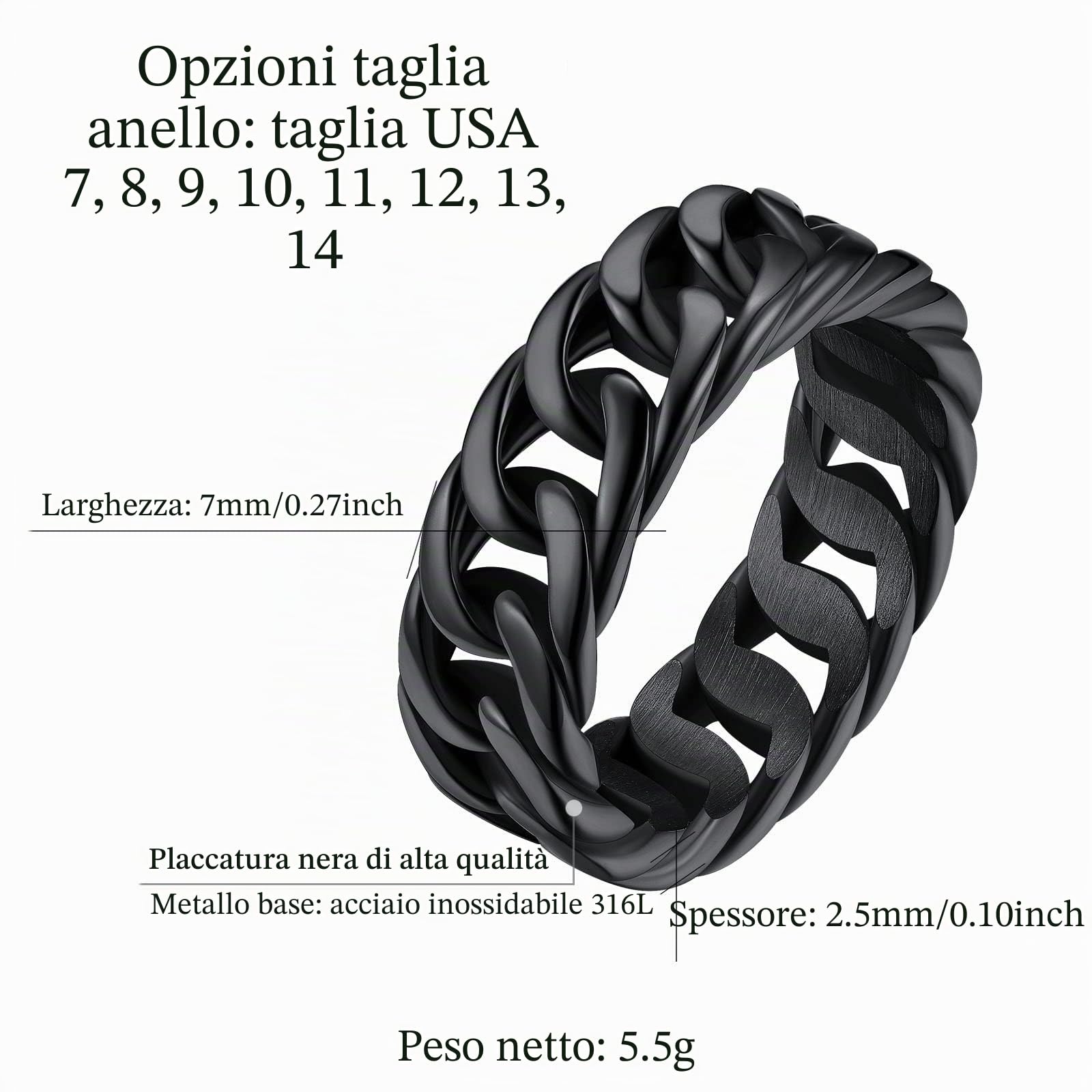 FindChic - Anello Unisex in acciaio inossidabile ipoallergenico, Anello Argento/Oro/Nero, Anello uomo acciao anello donna misura 7-14