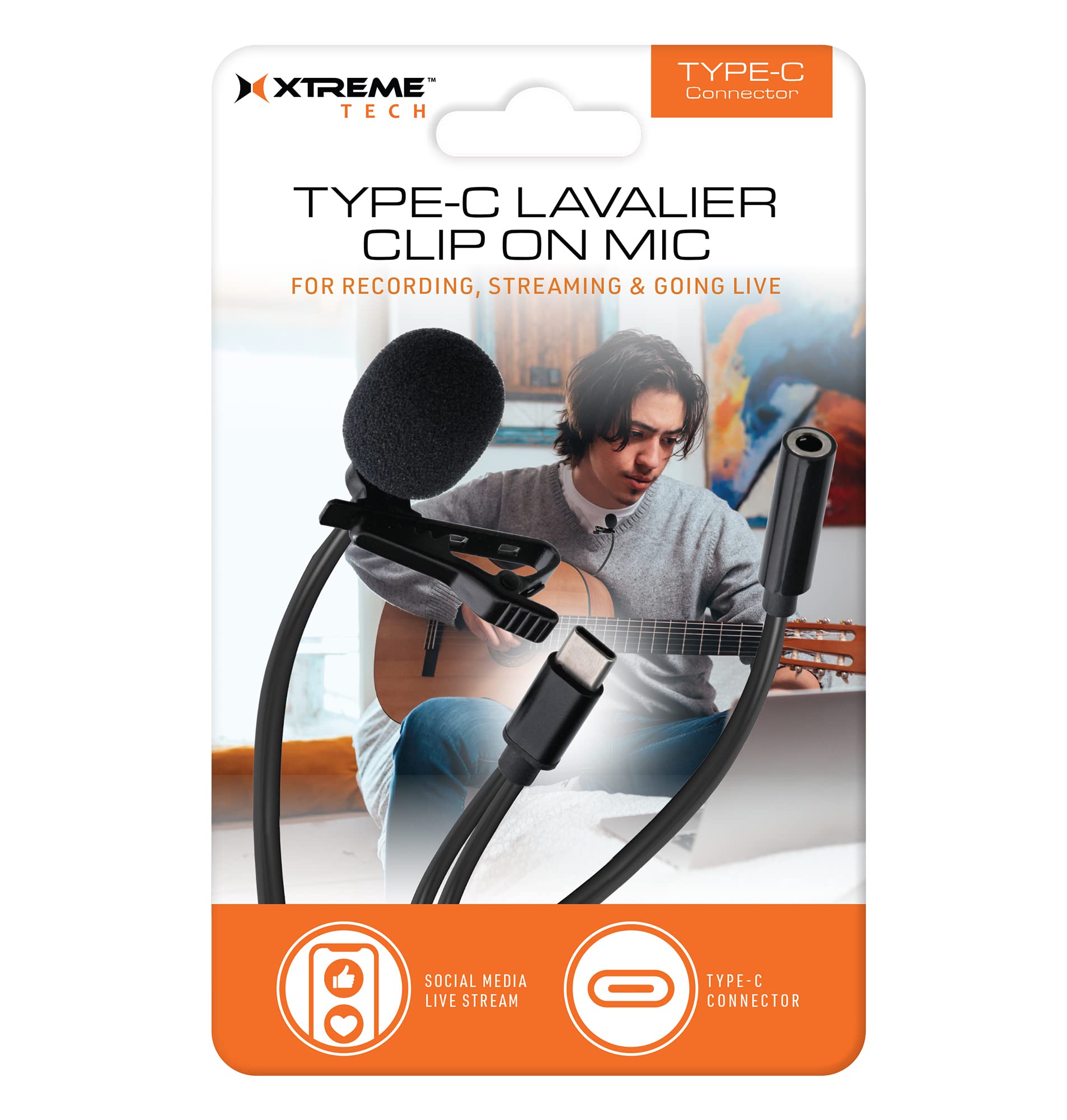 ●Mic-C Xtreme Tech Type-C Clip-On Microphone, Built-in Wind Muff