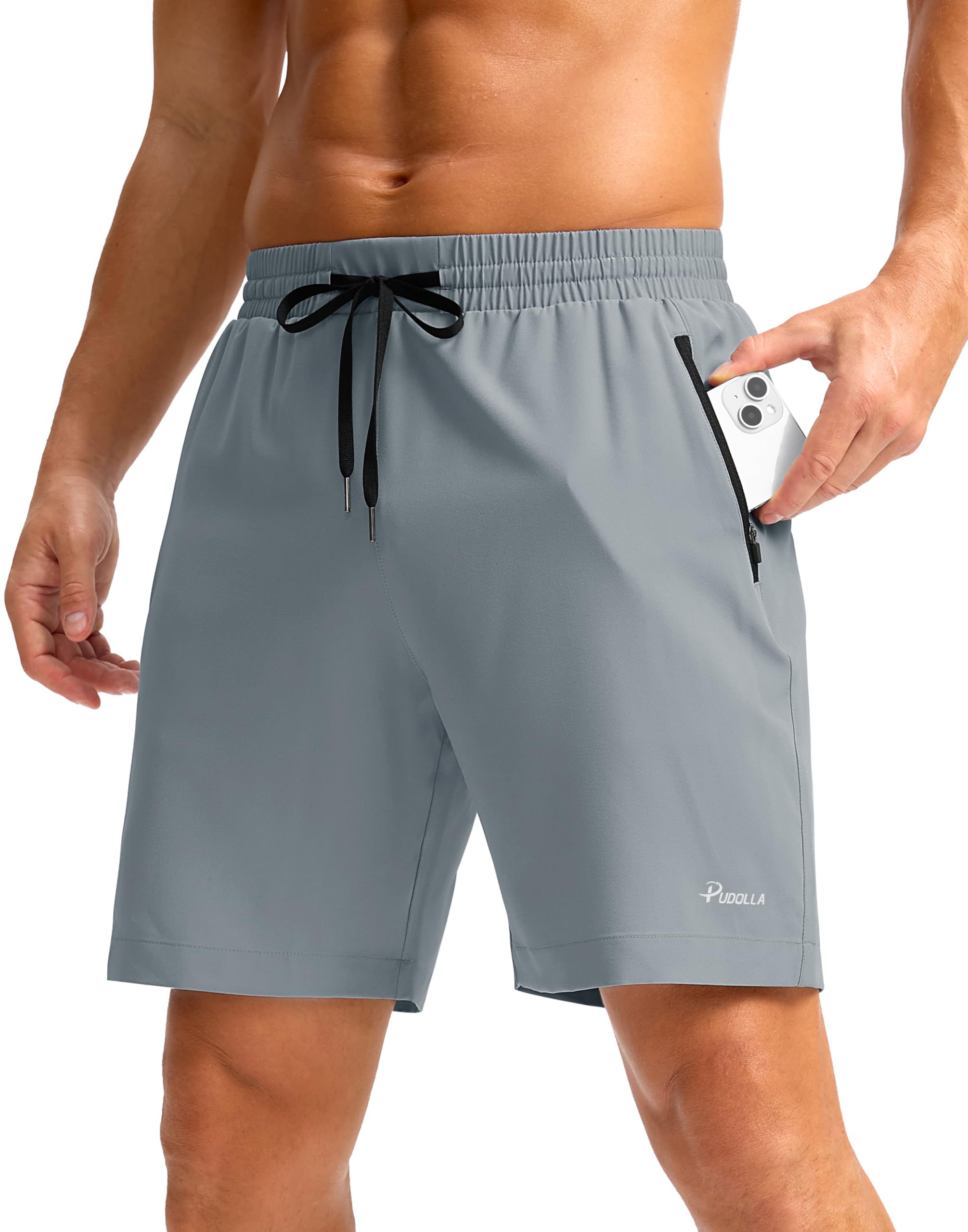 Pudolla Men's Running Gym Shorts with Zipper Pockets 5"/7"/ Lightweight Quick Dry Running Workout Athletic Short